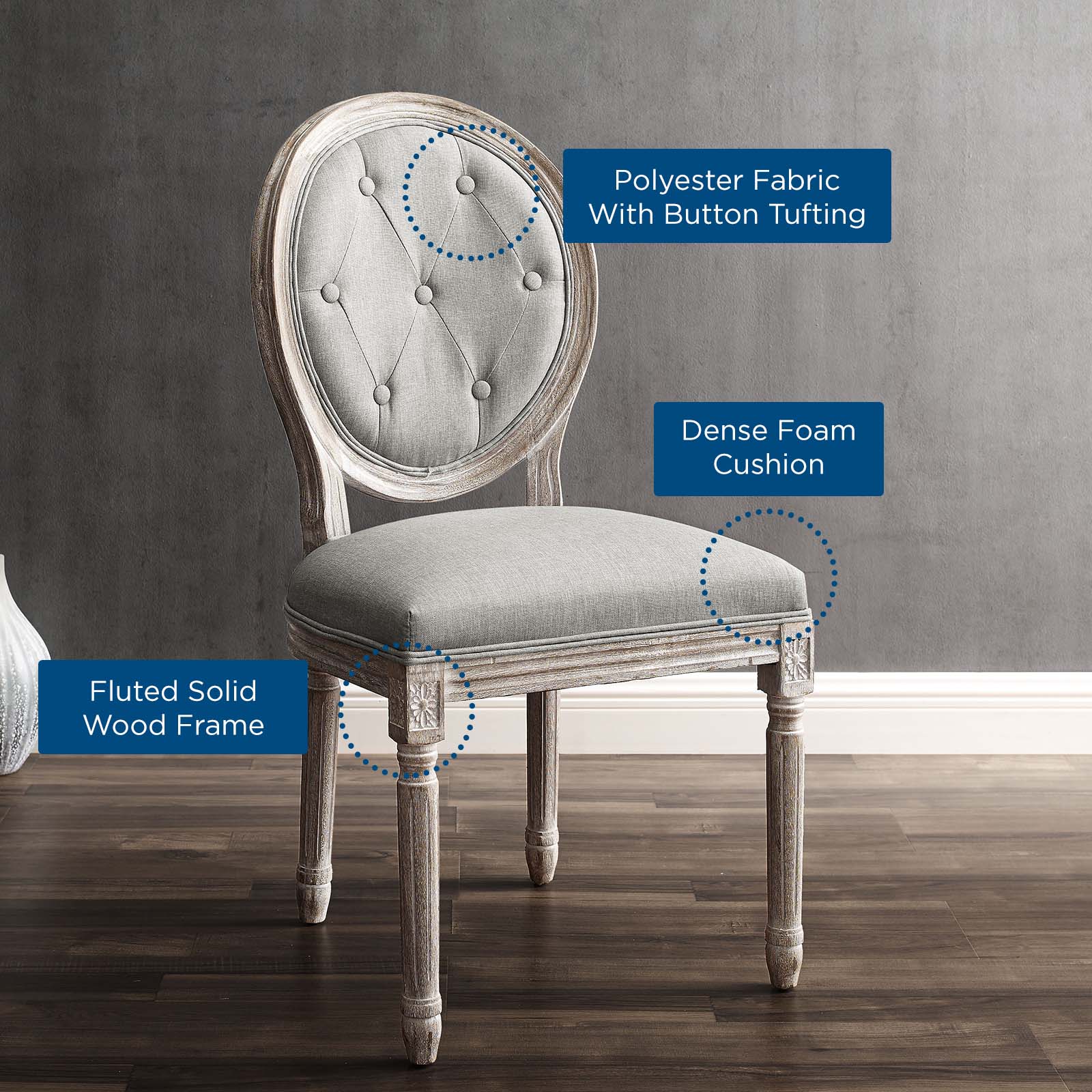 Modway Dining Chairs - Arise Dining Side Chair Upholstered Fabric Set of 4 Light Gray