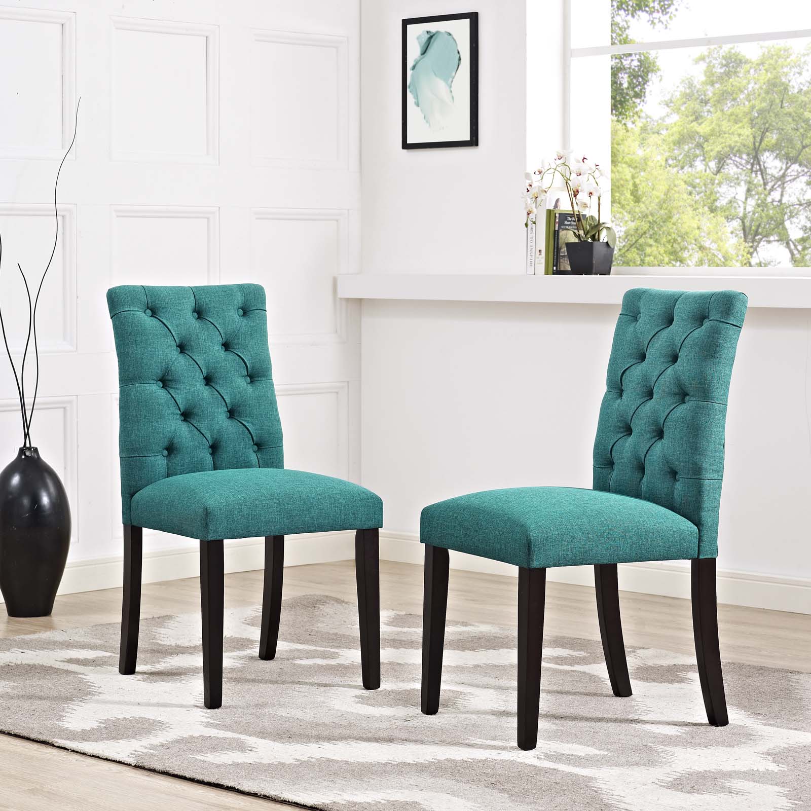 Modway Dining Chairs - Duchess Dining Chair Fabric ( Set of 2 ) Teal