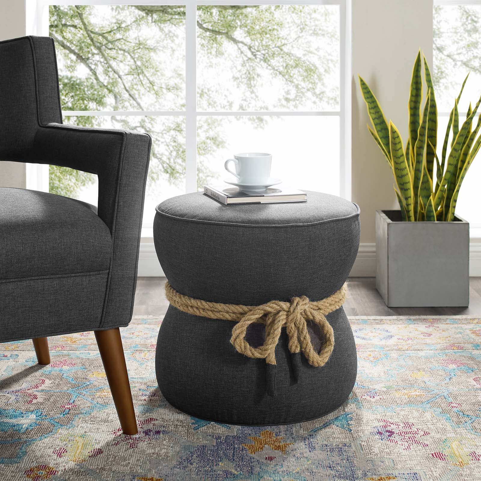 Modway Ottomans & Stools - Beat Nautical Rope Upholstered Fabric Ottoman Gray