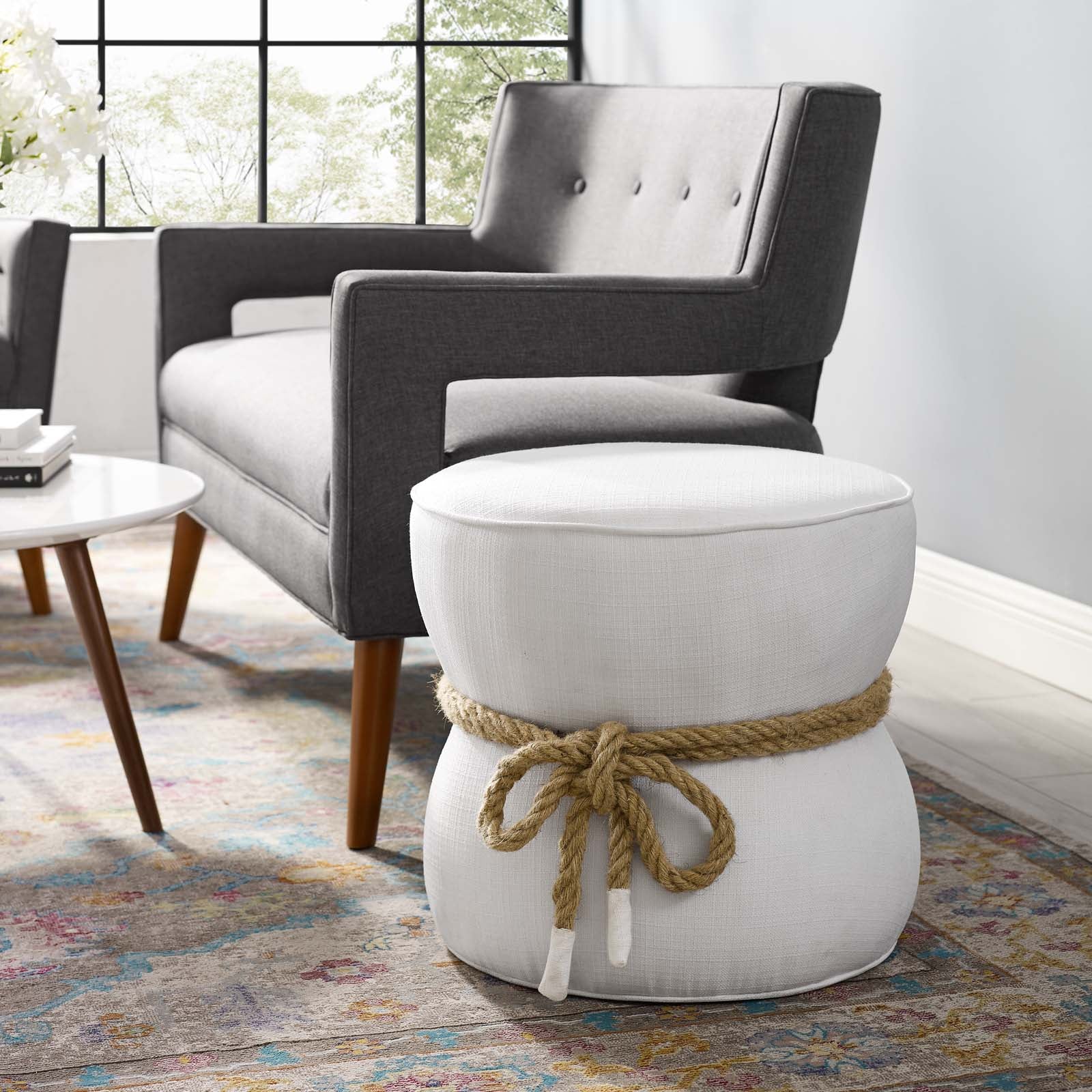 Modway Ottomans & Stools - Beat Nautical Rope Upholstered Fabric Ottoman White