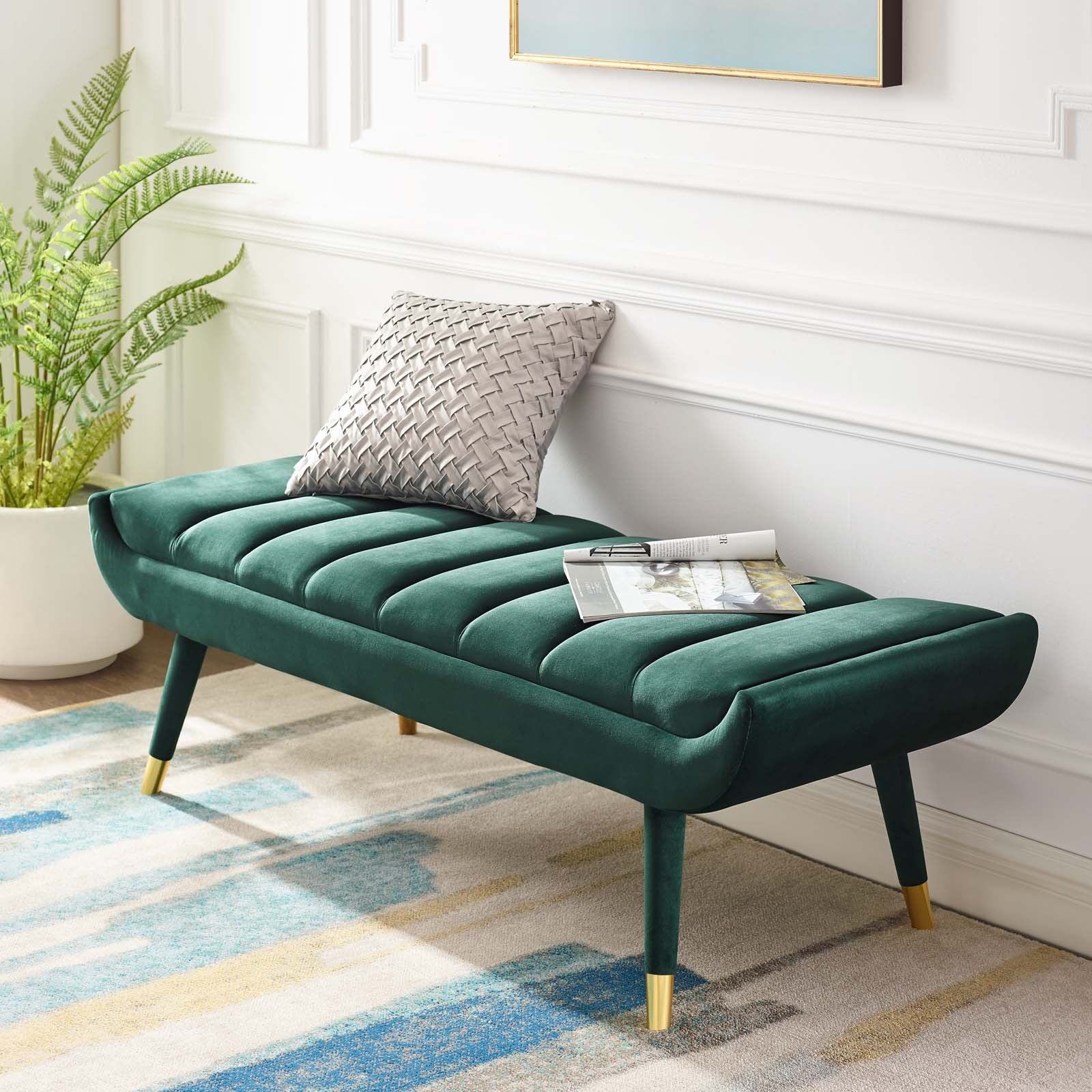 Modway Benches - Guess Channel Tufted Performance Velvet Accent Bench Green