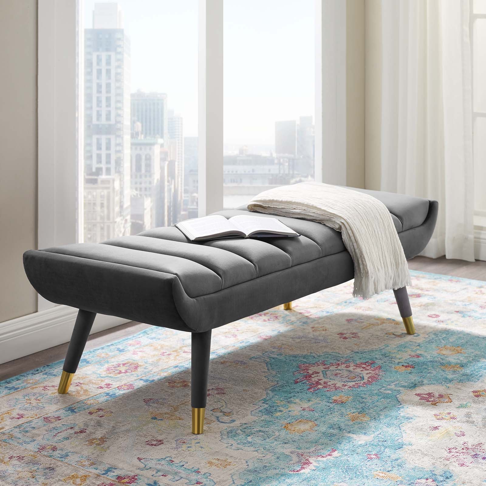 Modway Benches - Guess Channel Tufted Performance Velvet Accent Bench Gray