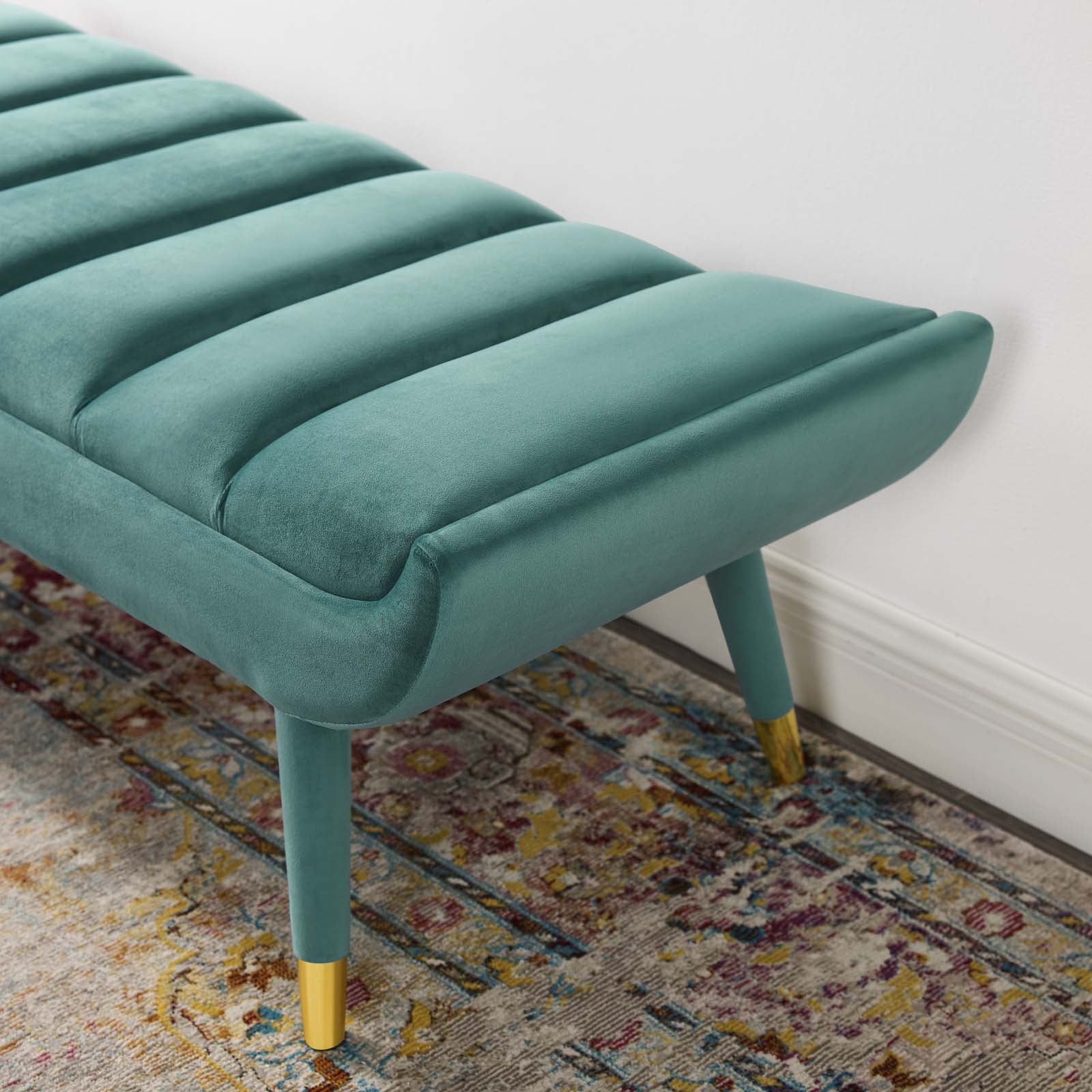 Modway Benches - Guess Channel Tufted Performance Velvet Accent Bench Teal