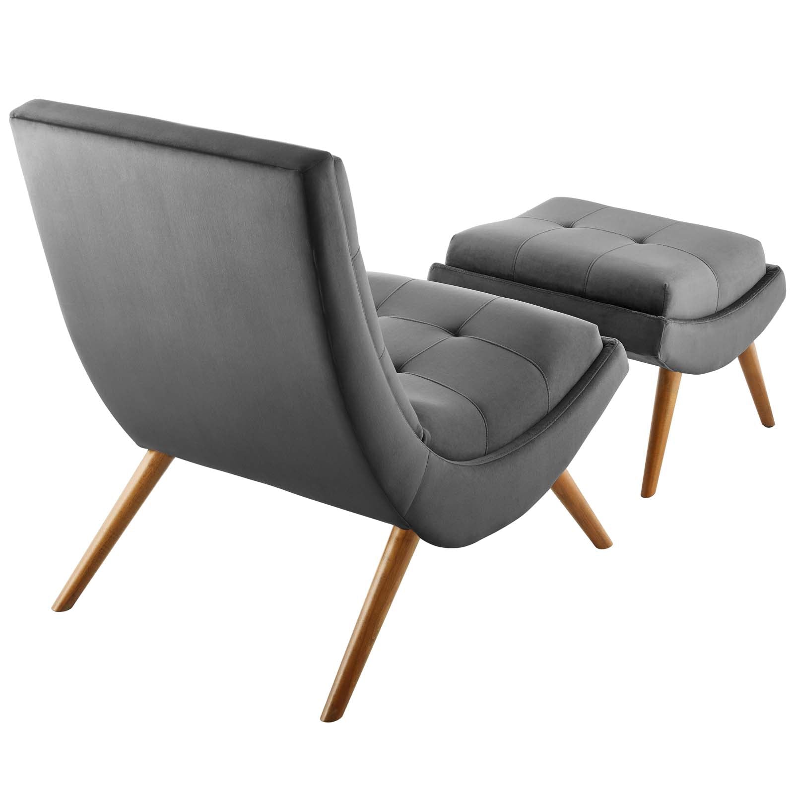 Modway Living Room Sets - Ramp Upholstered Performance Velvet Lounge Chair and Ottoman Set Gray