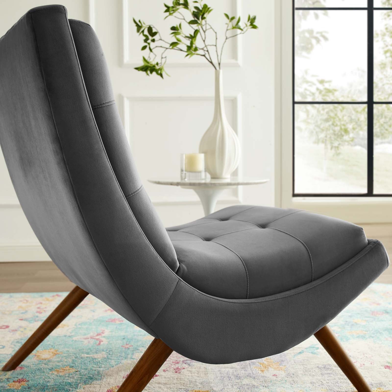 Modway Living Room Sets - Ramp Upholstered Performance Velvet Lounge Chair and Ottoman Set Gray