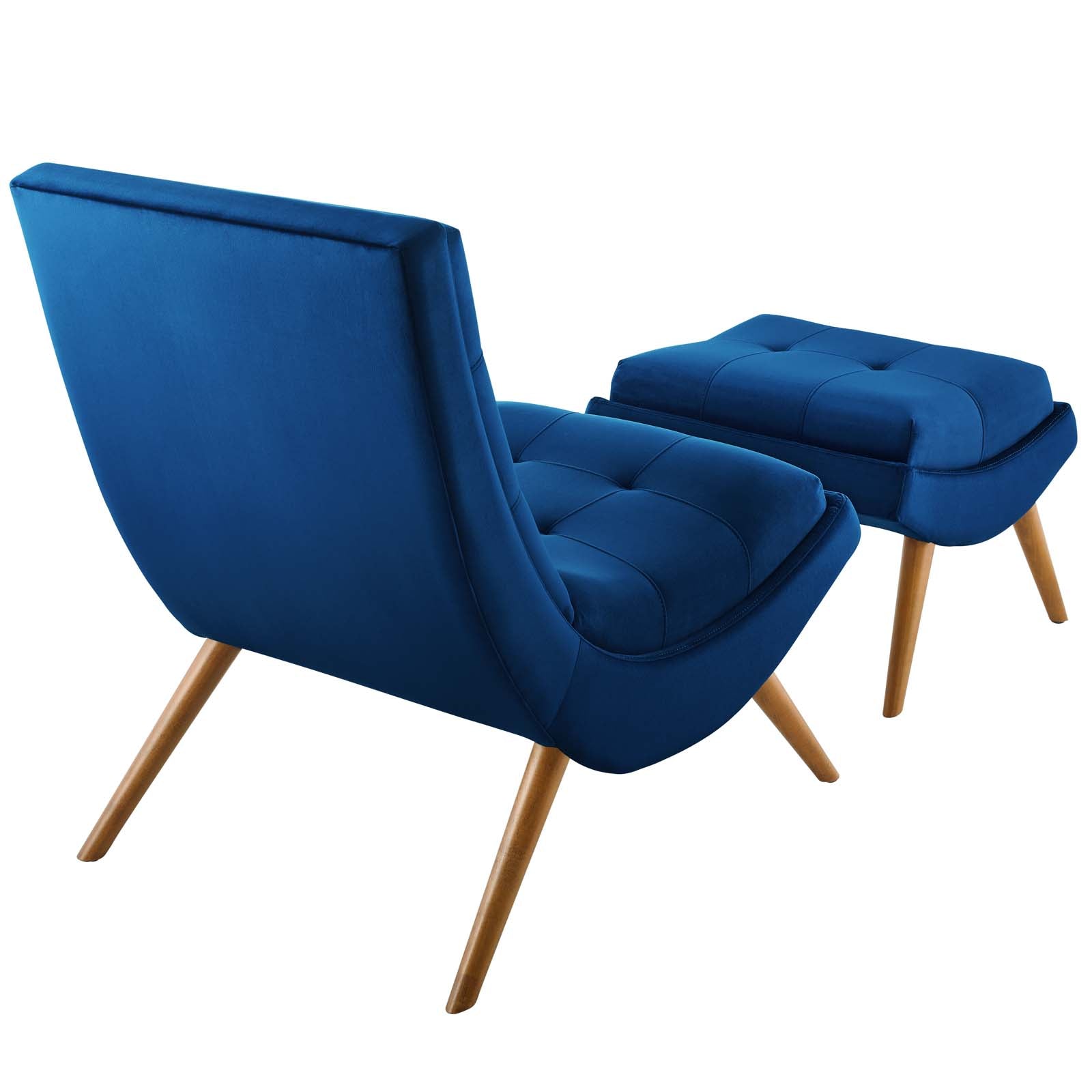 Modway Living Room Sets - Ramp Upholstered Performance Velvet Lounge Chair and Ottoman Set Navy