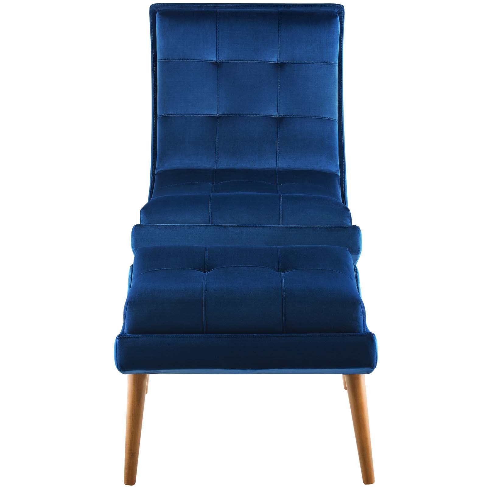 Modway Living Room Sets - Ramp Upholstered Performance Velvet Lounge Chair and Ottoman Set Navy