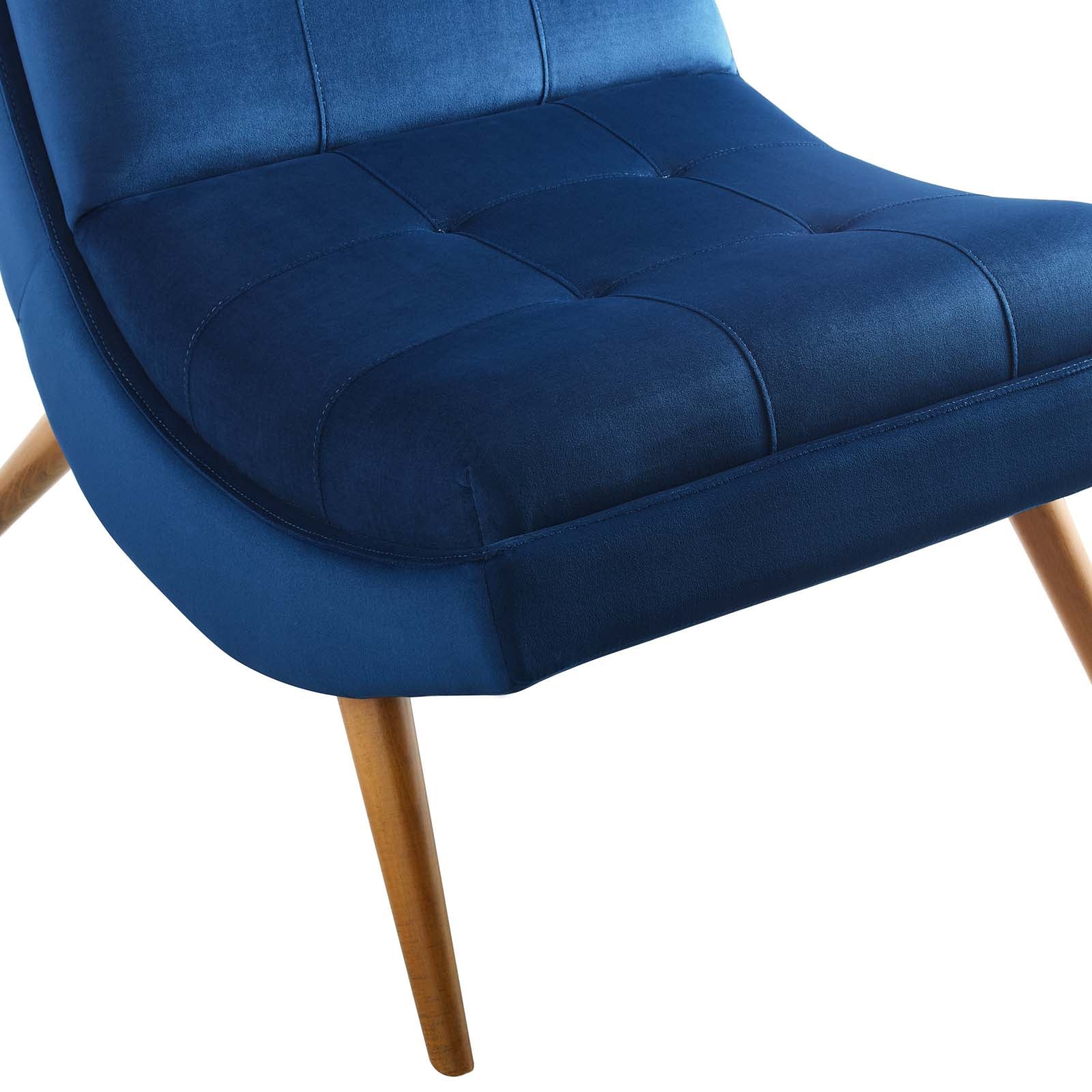 Modway Living Room Sets - Ramp Upholstered Performance Velvet Lounge Chair and Ottoman Set Navy
