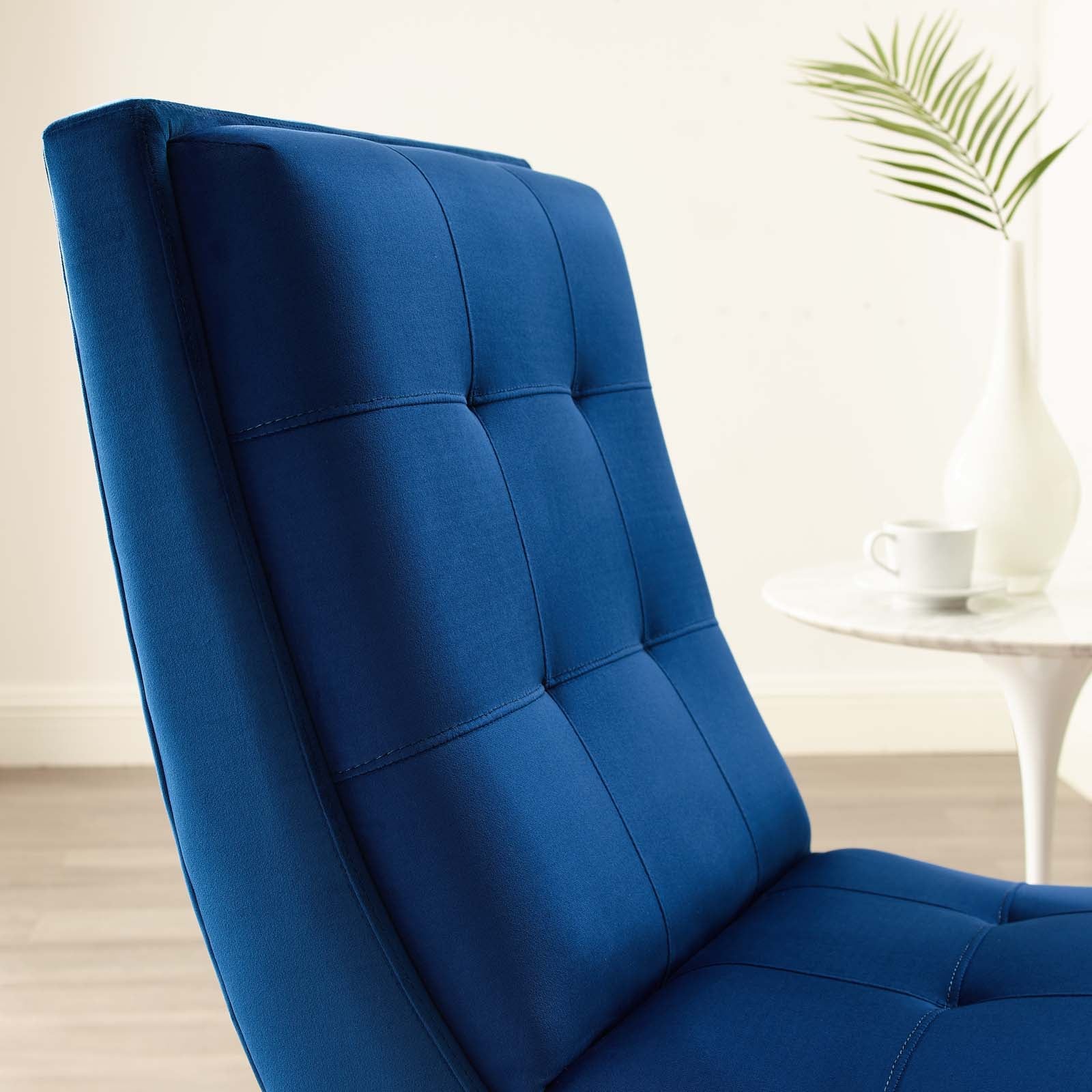Modway Living Room Sets - Ramp Upholstered Performance Velvet Lounge Chair and Ottoman Set Navy