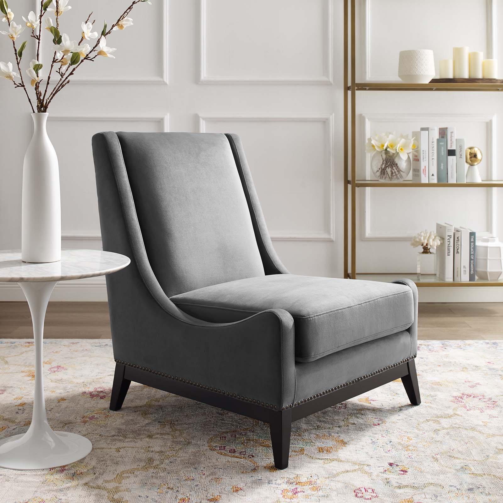 Modway Chairs - Confident Accent Upholstered Performance Velvet Lounge Chair Gray