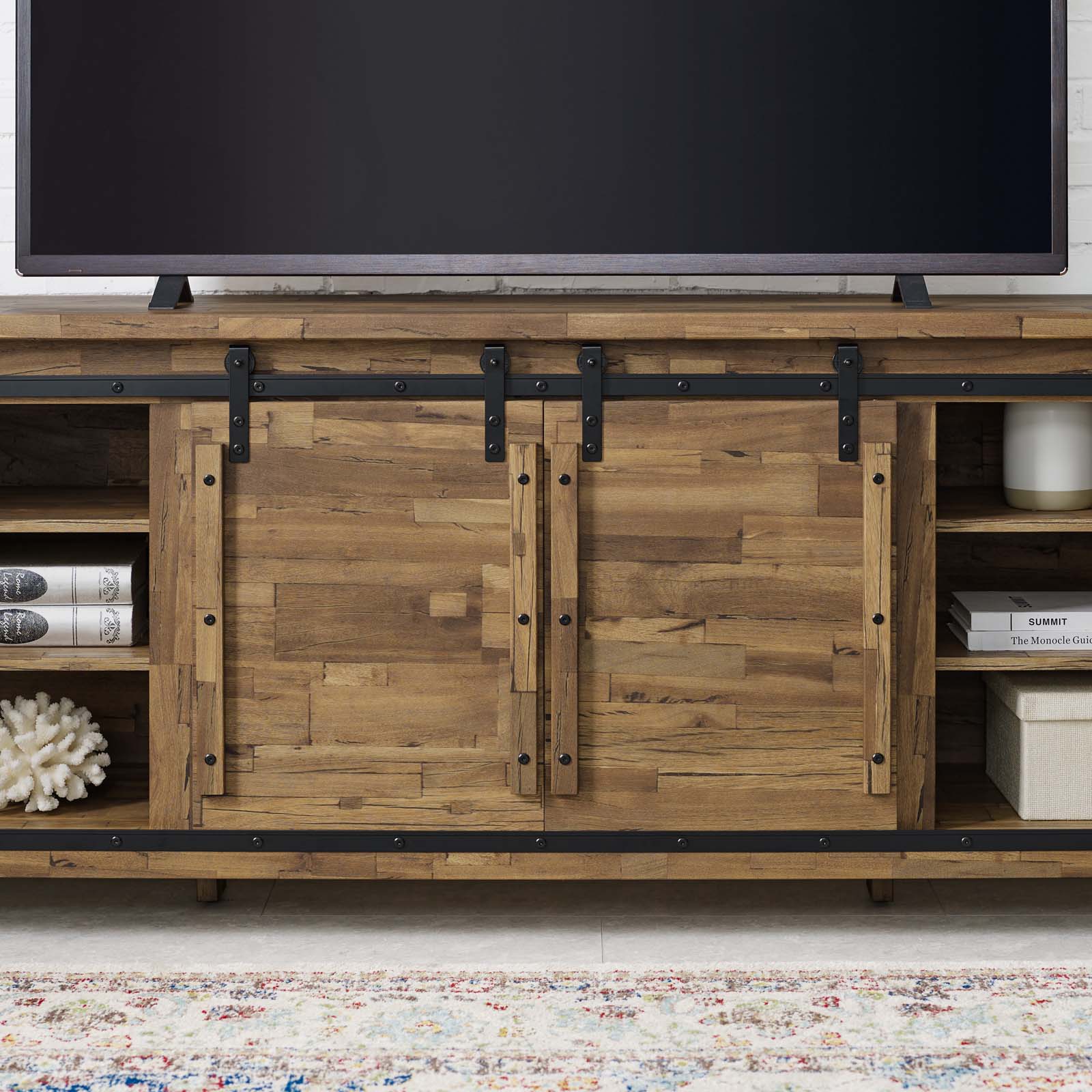 Modway TV & Media Units - Cheshire 71" Rustic Sliding Door TV Stand Walnut