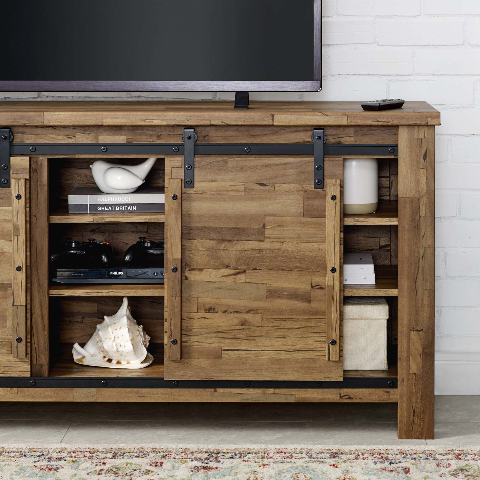 Modway TV & Media Units - Cheshire 71" Rustic Sliding Door TV Stand Walnut