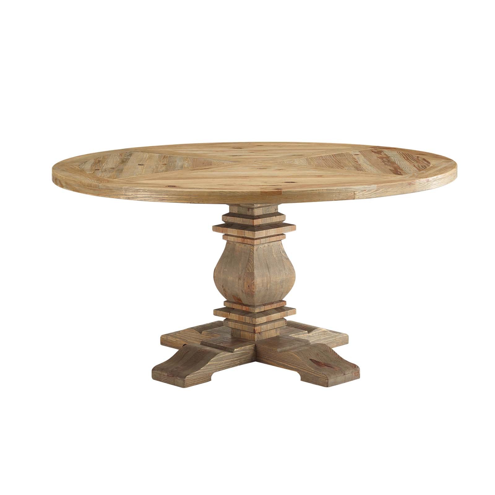Modway Dining Tables - Column 59" Round Pine Wood Dining Table Brown
