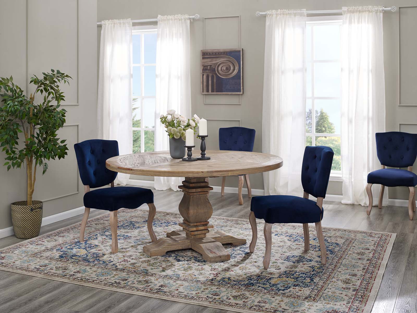 Modway Dining Tables - Column 59" Round Pine Wood Dining Table Brown