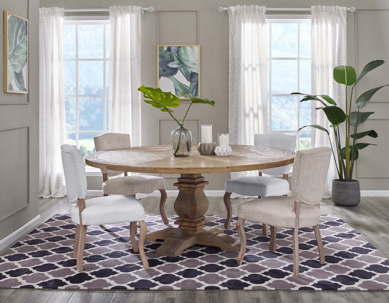 Modway Dining Tables - Column 71" Round Pine Wood Dining Table Brown