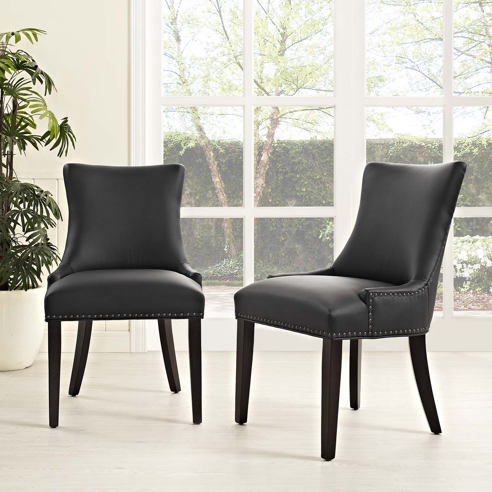 Modway Dining Chairs - Marquis Dining Chair Faux Leather Set of 2 Black