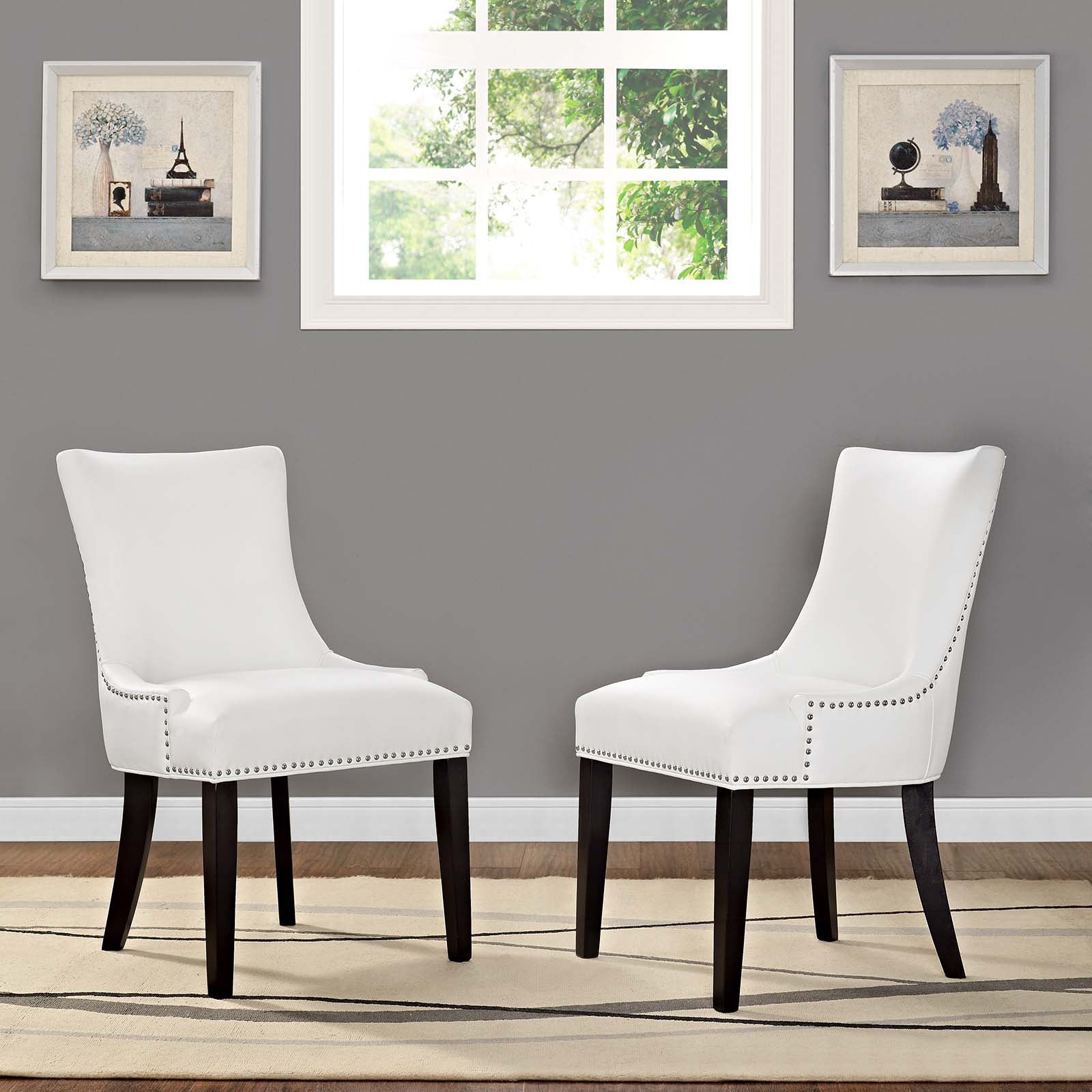 Modway Dining Chairs - Marquis Dining Chair Faux Leather Set of 2 White