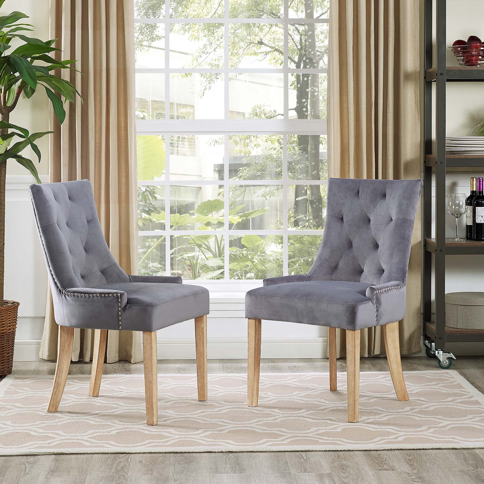 Modway Dining Chairs - Pose Dining Chair Performance Velvet Set of 2 Gray