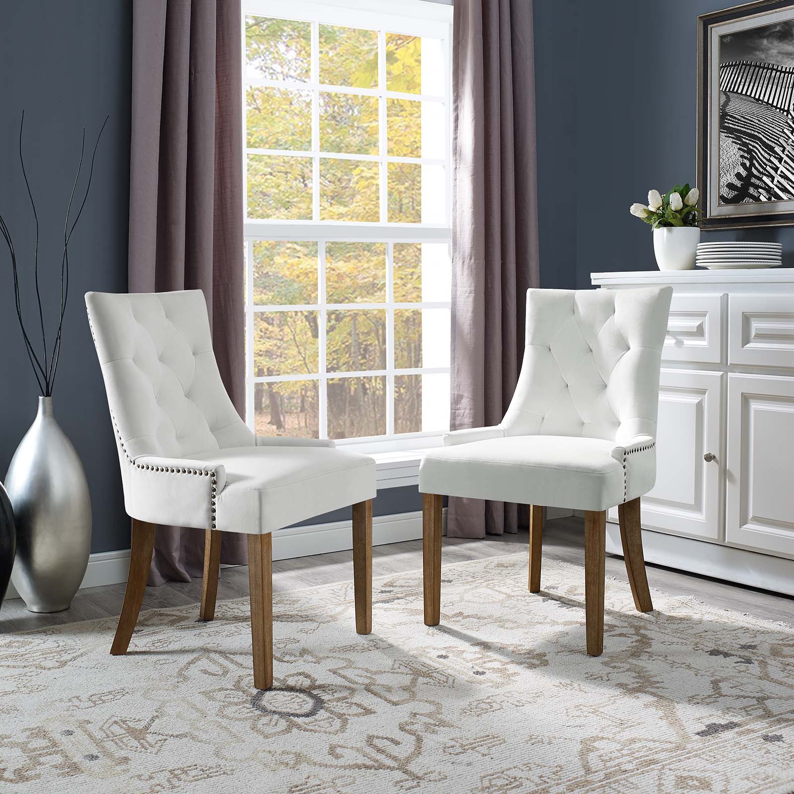 Modway Dining Chairs - Pose Dining Chair Performance Velvet Ivory (Set of 2)