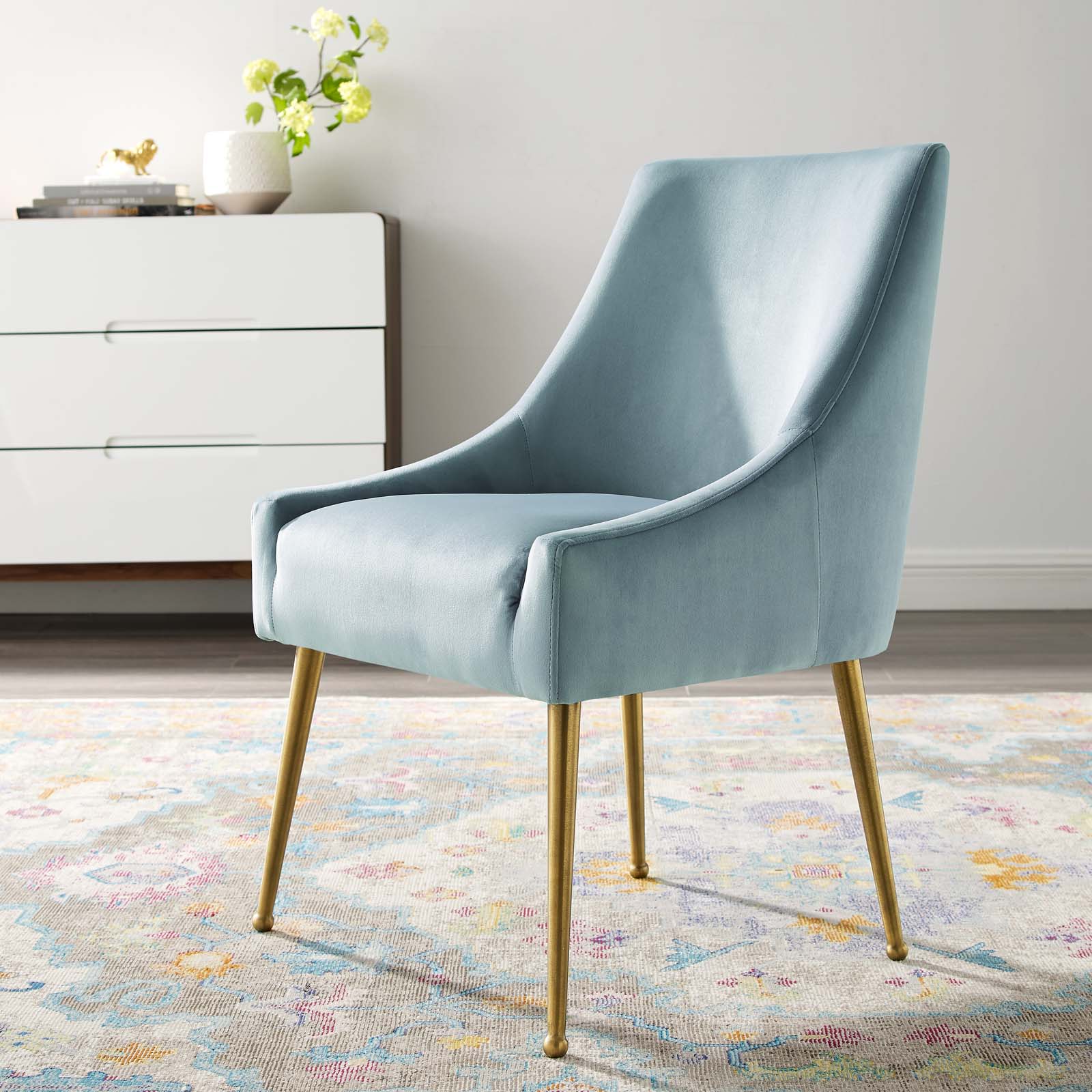 Modway Dining Chairs - Discern Upholstered Performance Velvet Dining Chair Light Blue