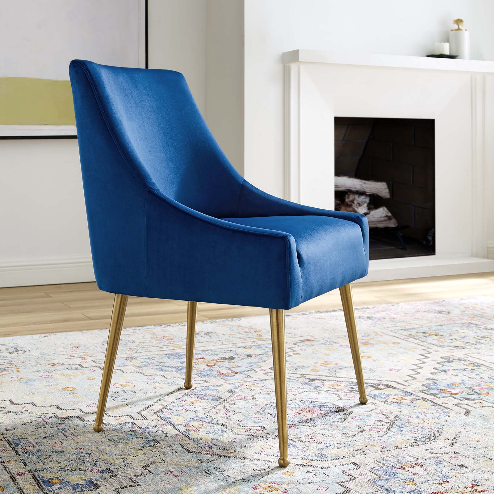 Modway Dining Chairs - Discern Upholstered Performance Velvet Dining Chair Navy