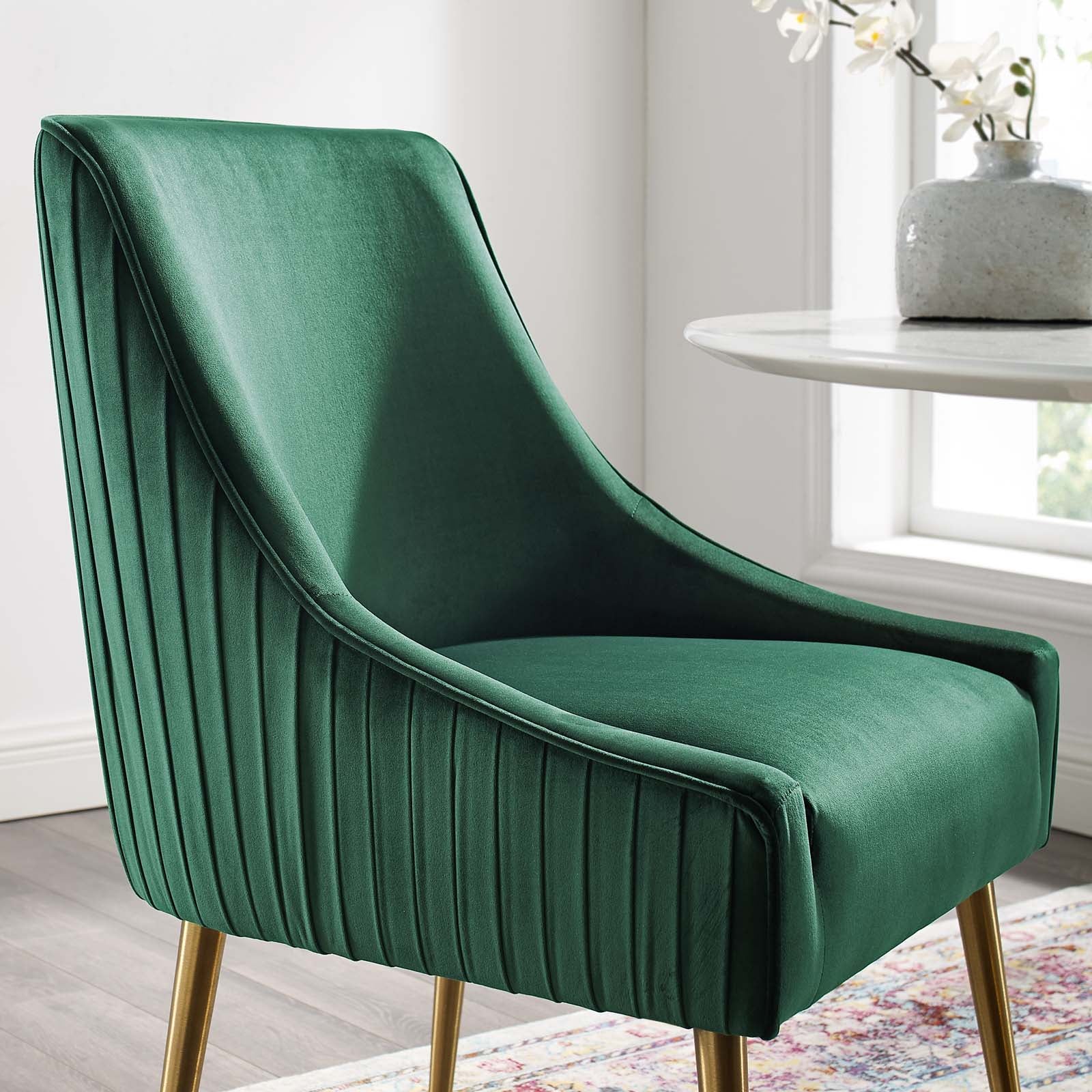 Modway Dining Chairs - Discern Pleated Back Upholstered Performance Velvet Dining Chair Green