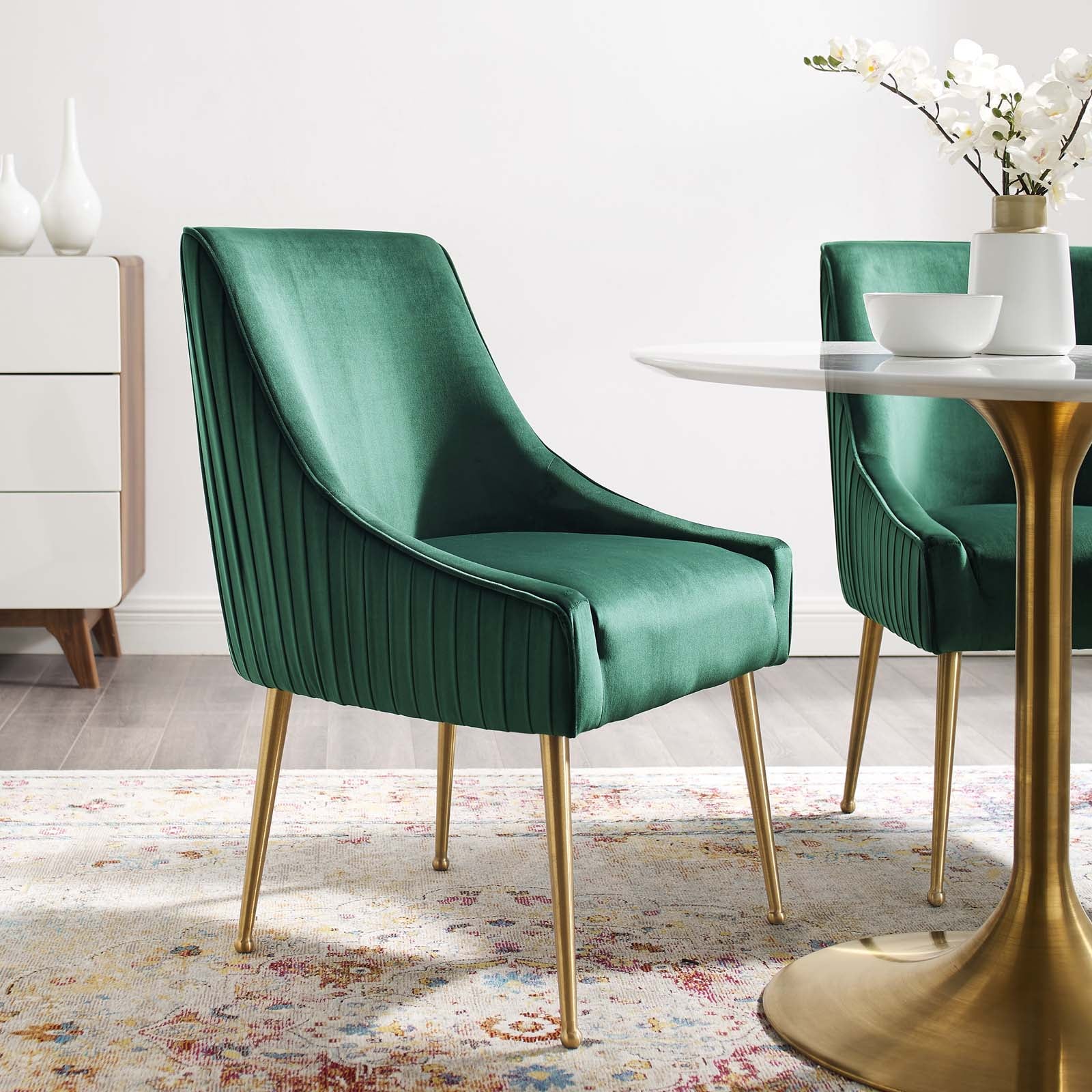 Modway Dining Chairs - Discern Pleated Back Upholstered Performance Velvet Dining Chair Green