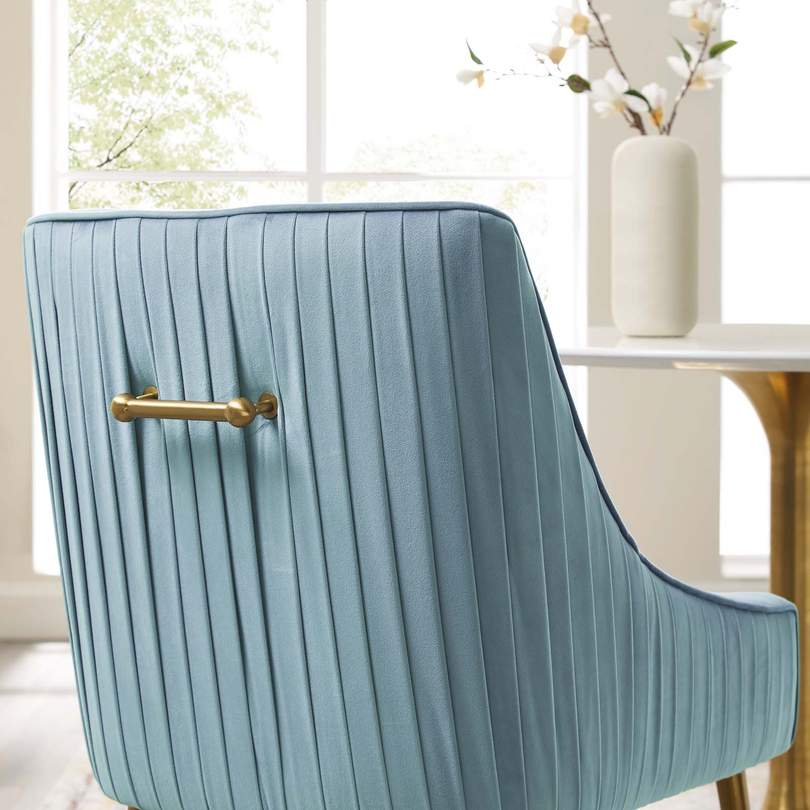 Modway Dining Chairs - Discern Pleated Back Upholstered Performance Velvet Dining Chair Light Blue