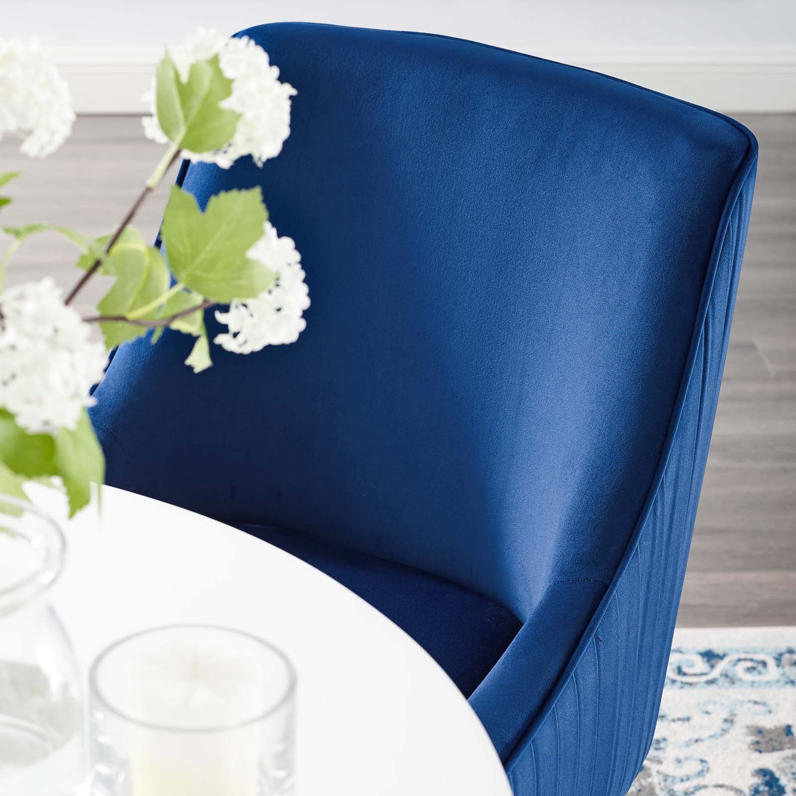 Modway Dining Chairs - Discern Pleated Back Upholstered Performance Velvet Dining Chair Navy
