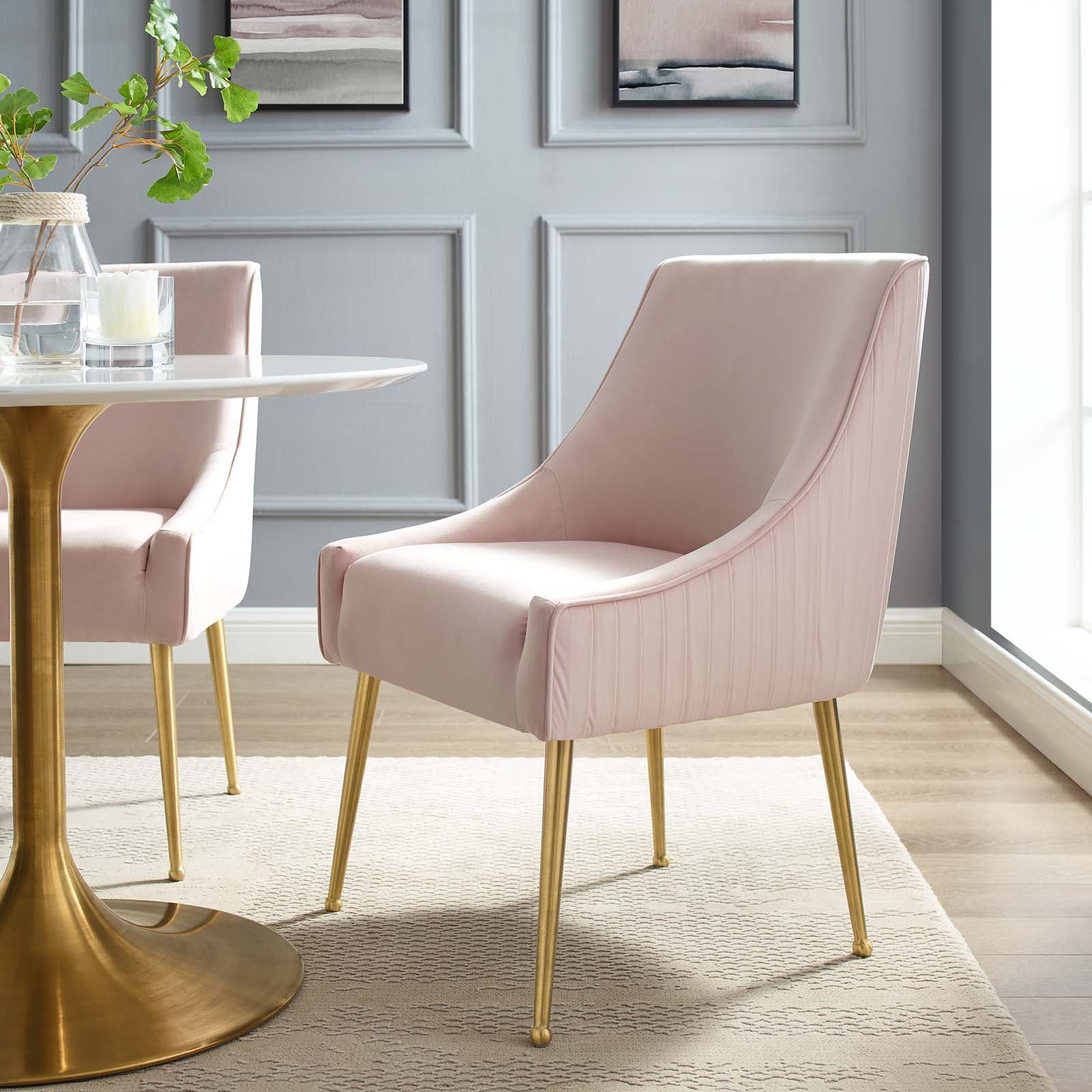 Modway Dining Chairs - Discern Pleated Back Upholstered Performance Velvet Dining Chair Pink