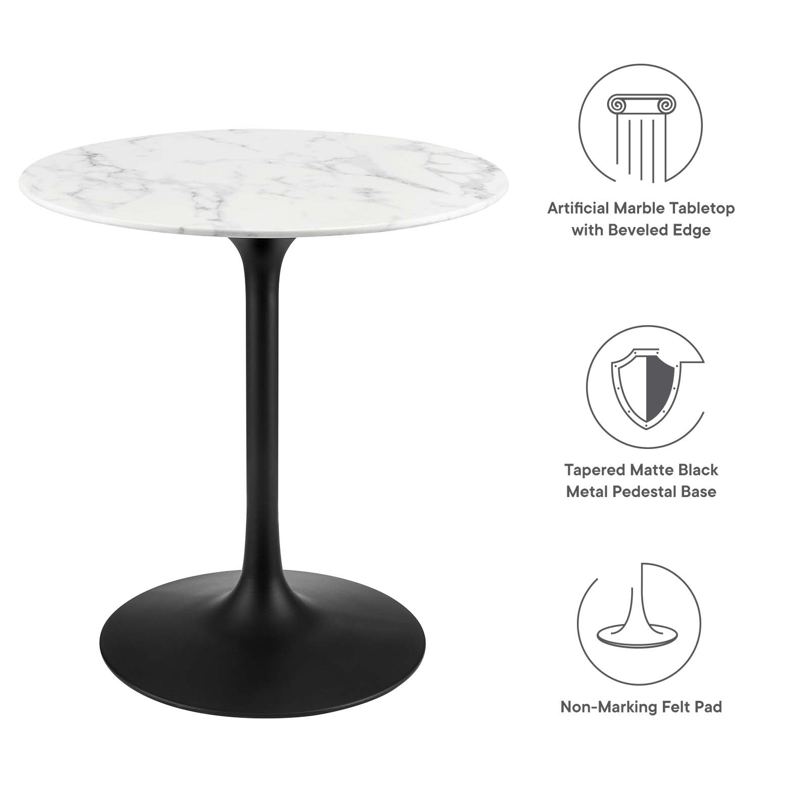Modway Dining Tables - Lippa-28"-Round-Artificial-Marble-Dining-Table-Black-White