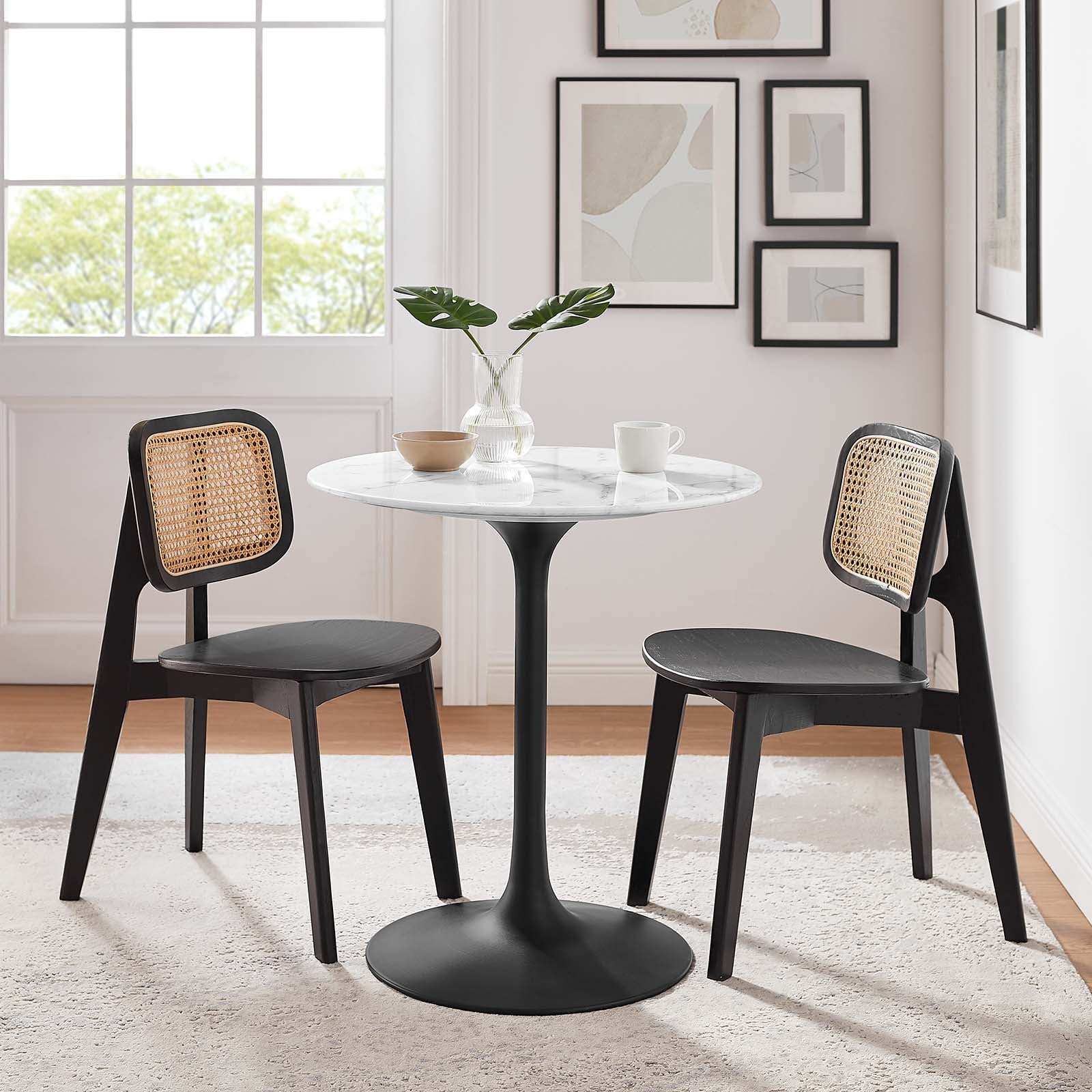 Modway Dining Tables - Lippa-28"-Round-Artificial-Marble-Dining-Table-Black-White