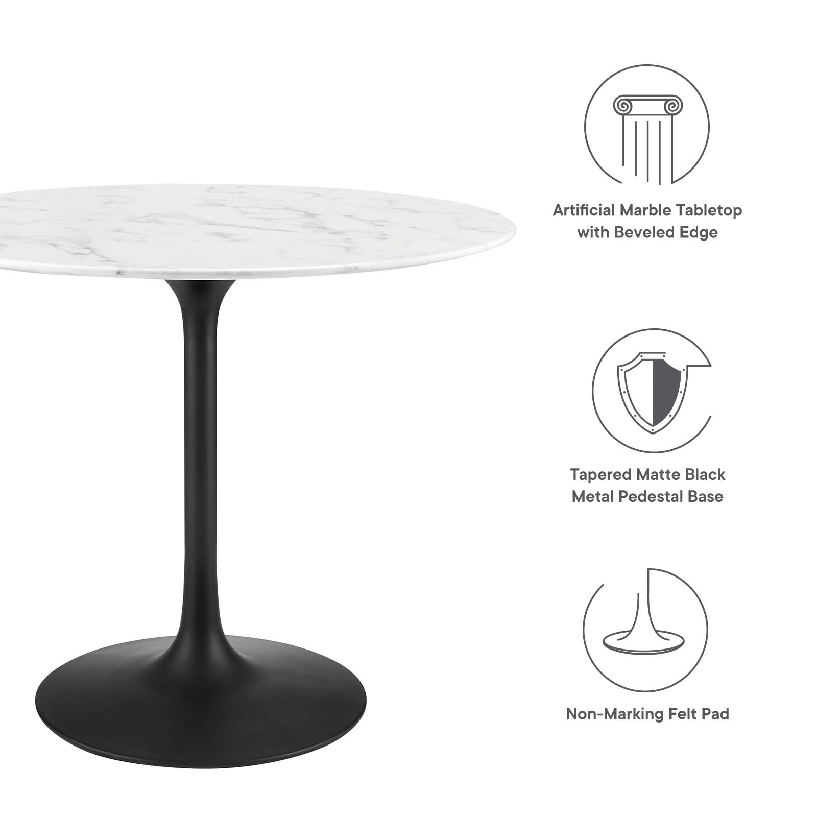 Modway Dining Tables - Lippa 36" Round Artificial Marble Dining Table Black White
