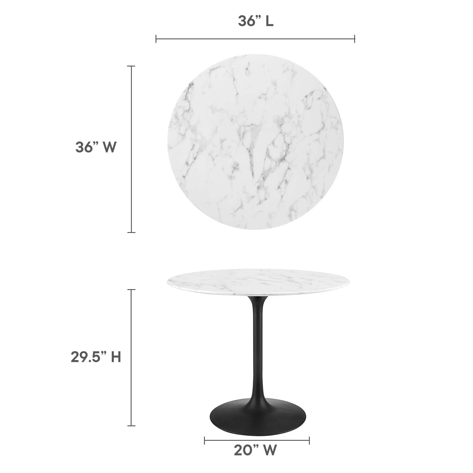 Modway Dining Tables - Lippa 36" Round Artificial Marble Dining Table Black White