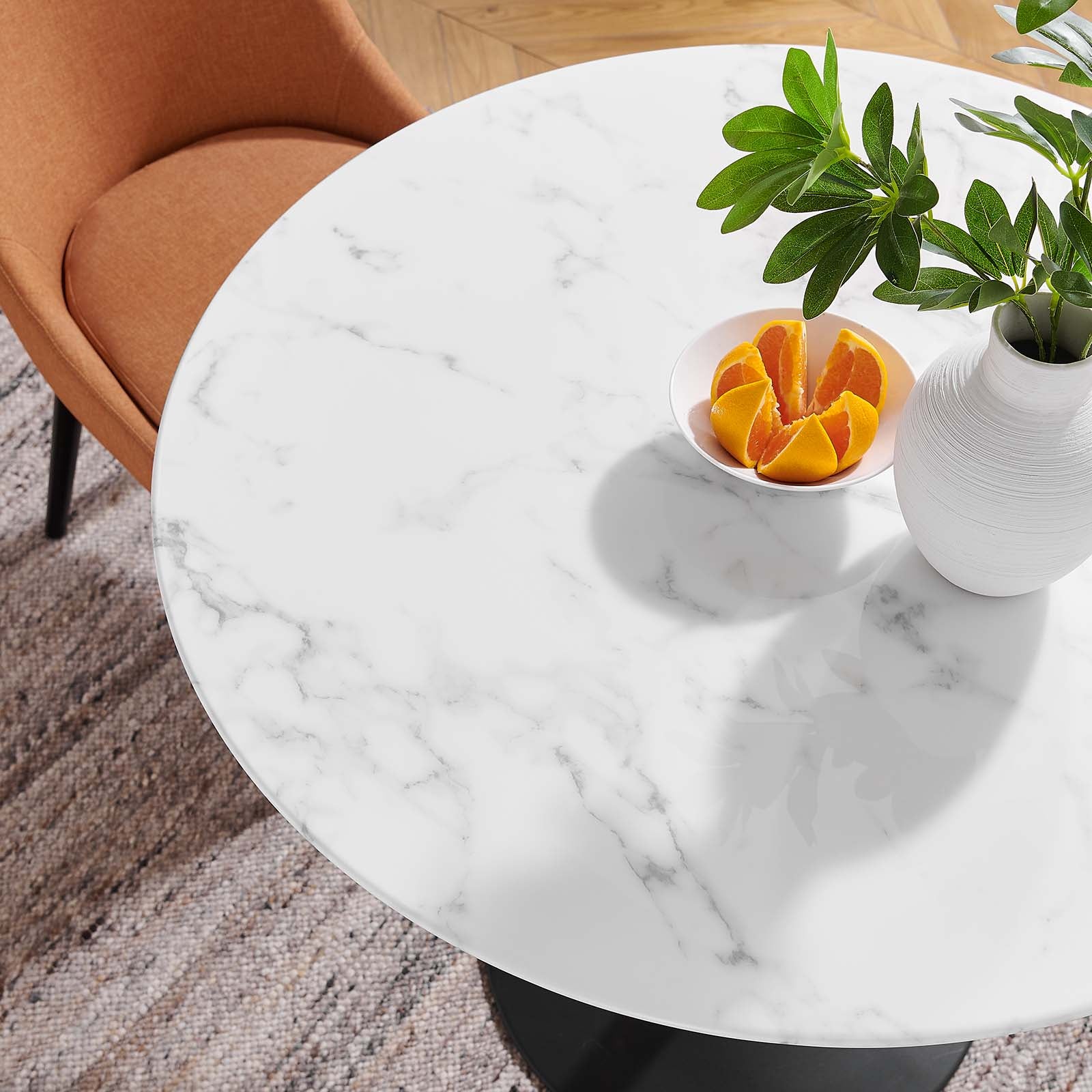 Modway Dining Tables - Lippa 36" Round Artificial Marble Dining Table Black White