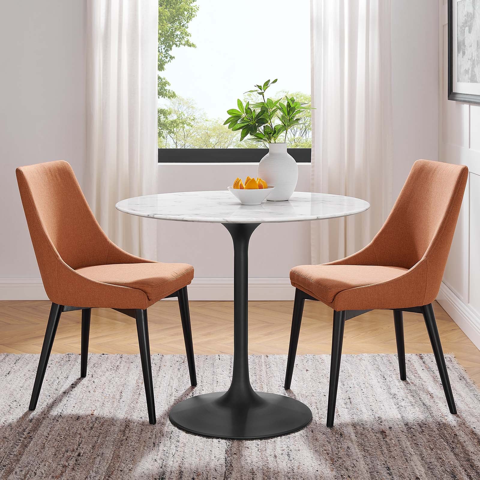 Modway Dining Tables - Lippa 36" Round Artificial Marble Dining Table Black White