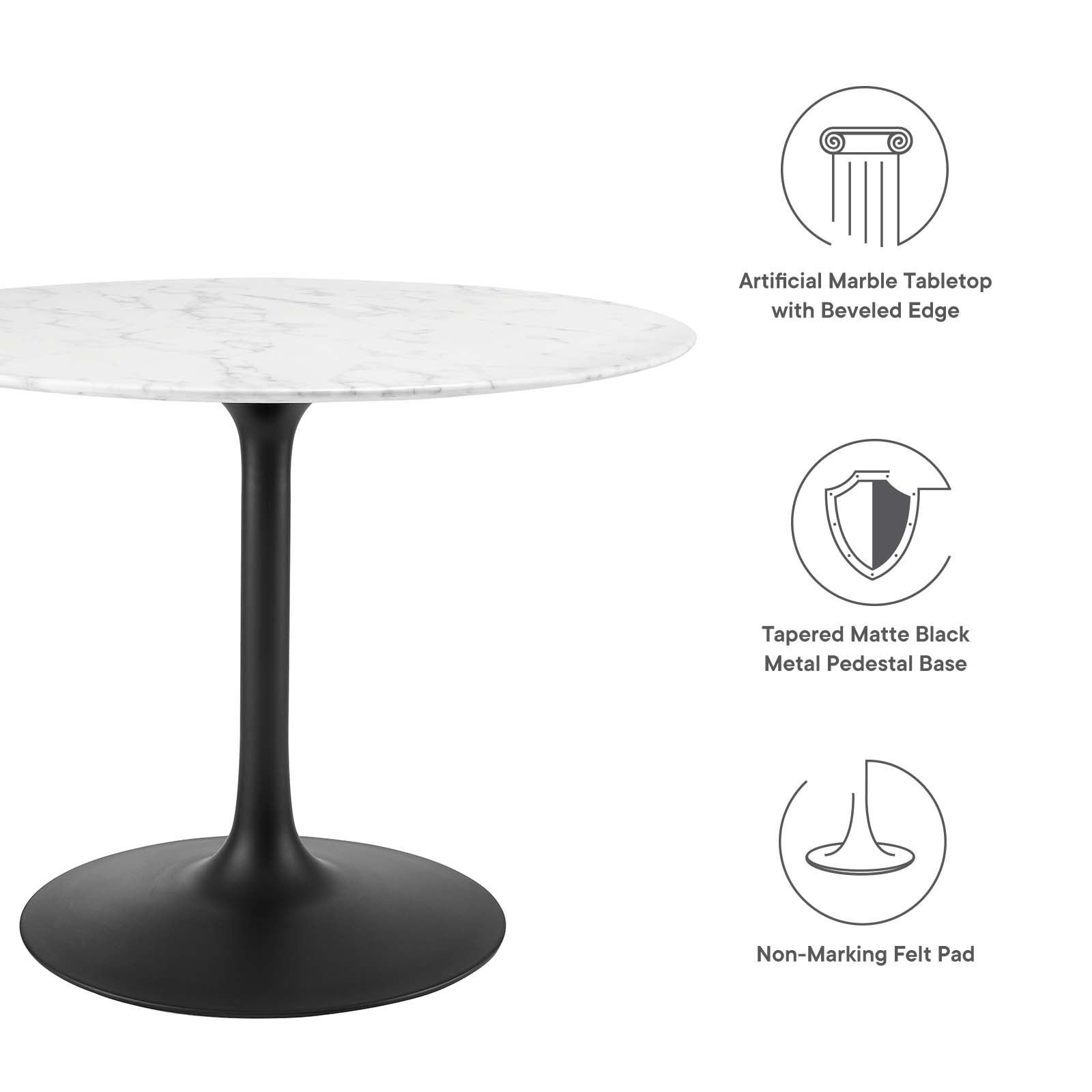 Modway Dining Tables - Lippa 40" Round Artificial Marble Dining Table Black White