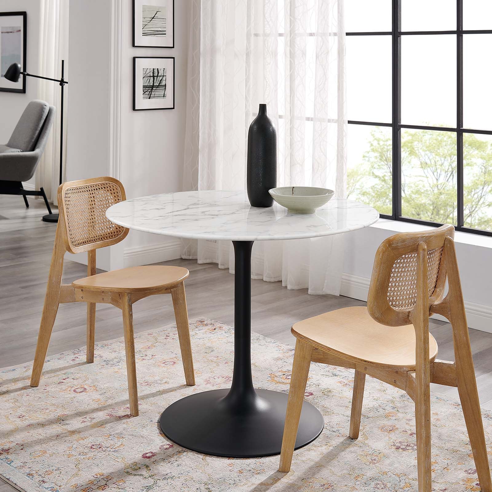 Modway Dining Tables - Lippa 40" Round Artificial Marble Dining Table Black White