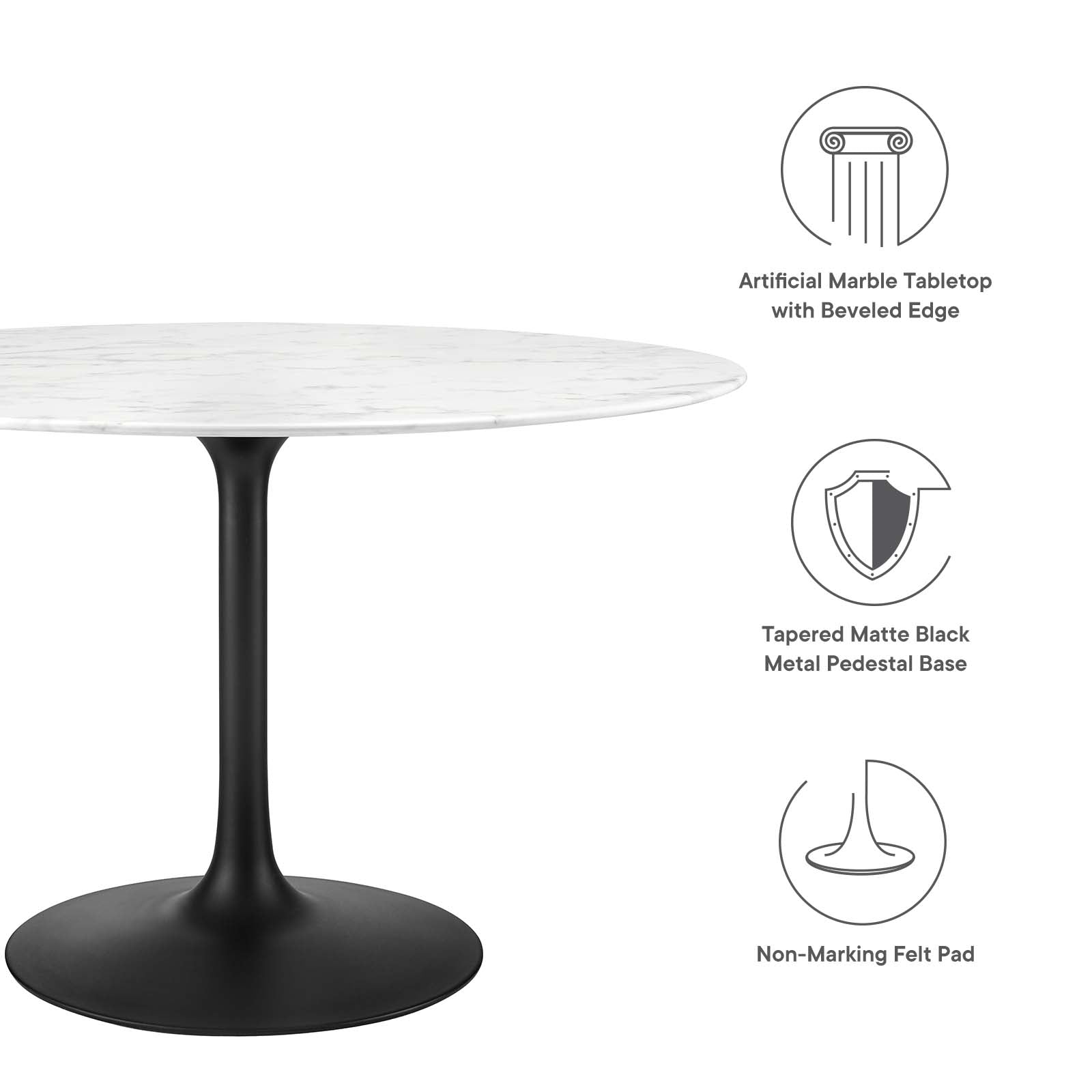 Modway Dining Tables - Lippa 47" Round Artificial Marble Dining Table Black White