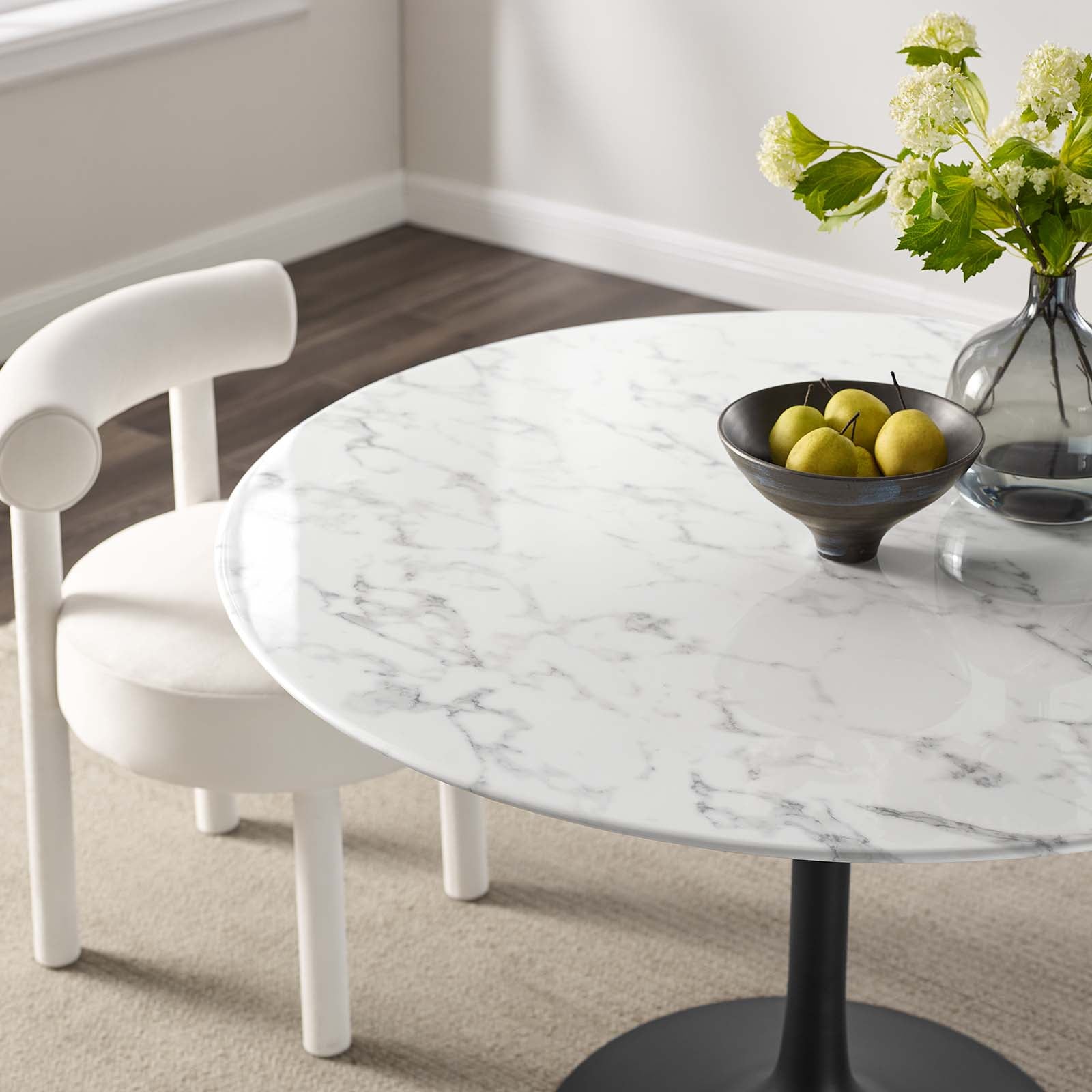 Modway Dining Tables - Lippa 47" Round Artificial Marble Dining Table Black White