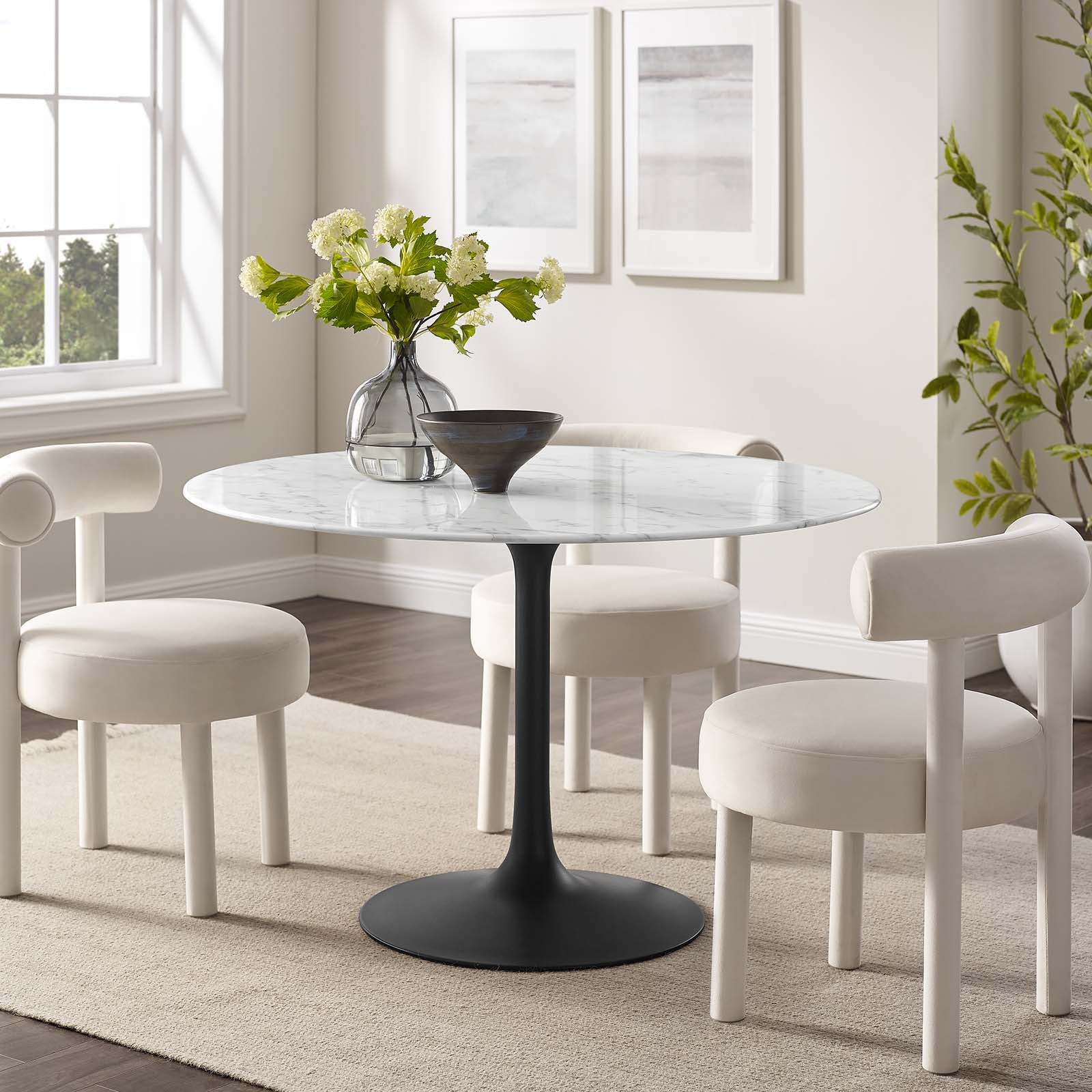 Modway Dining Tables - Lippa 47" Round Artificial Marble Dining Table Black White