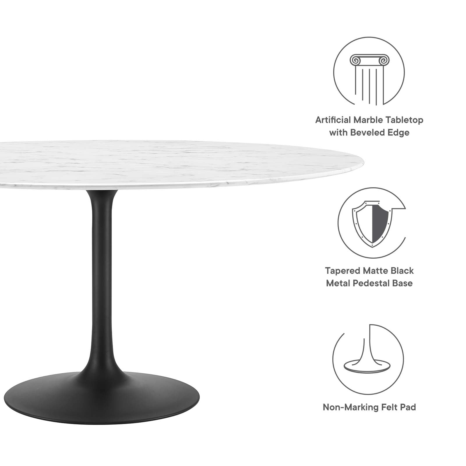 Modway Dining Tables - Lippa 60" Round Artificial Marble Dining Table Black White