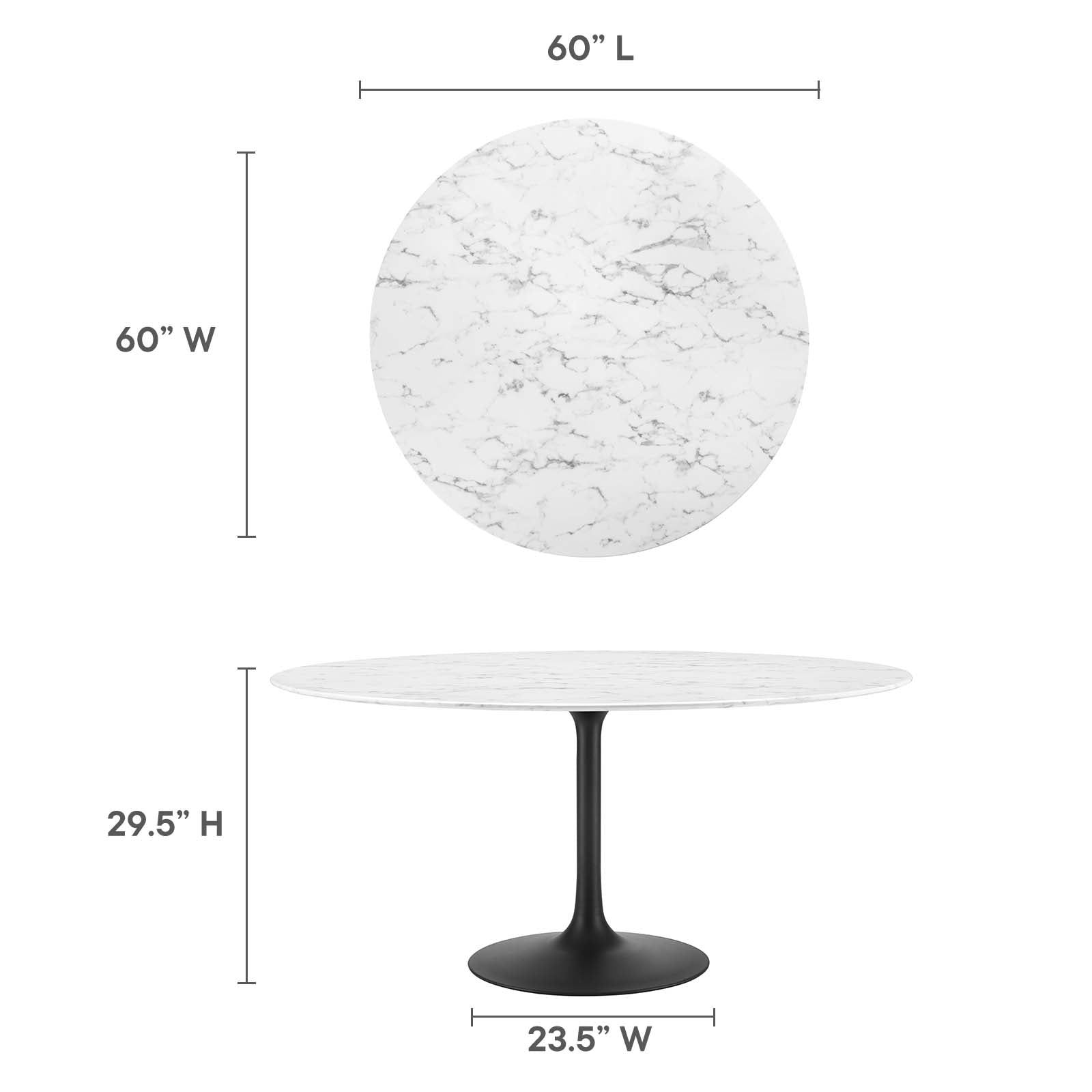 Modway Dining Tables - Lippa 60" Round Artificial Marble Dining Table Black White