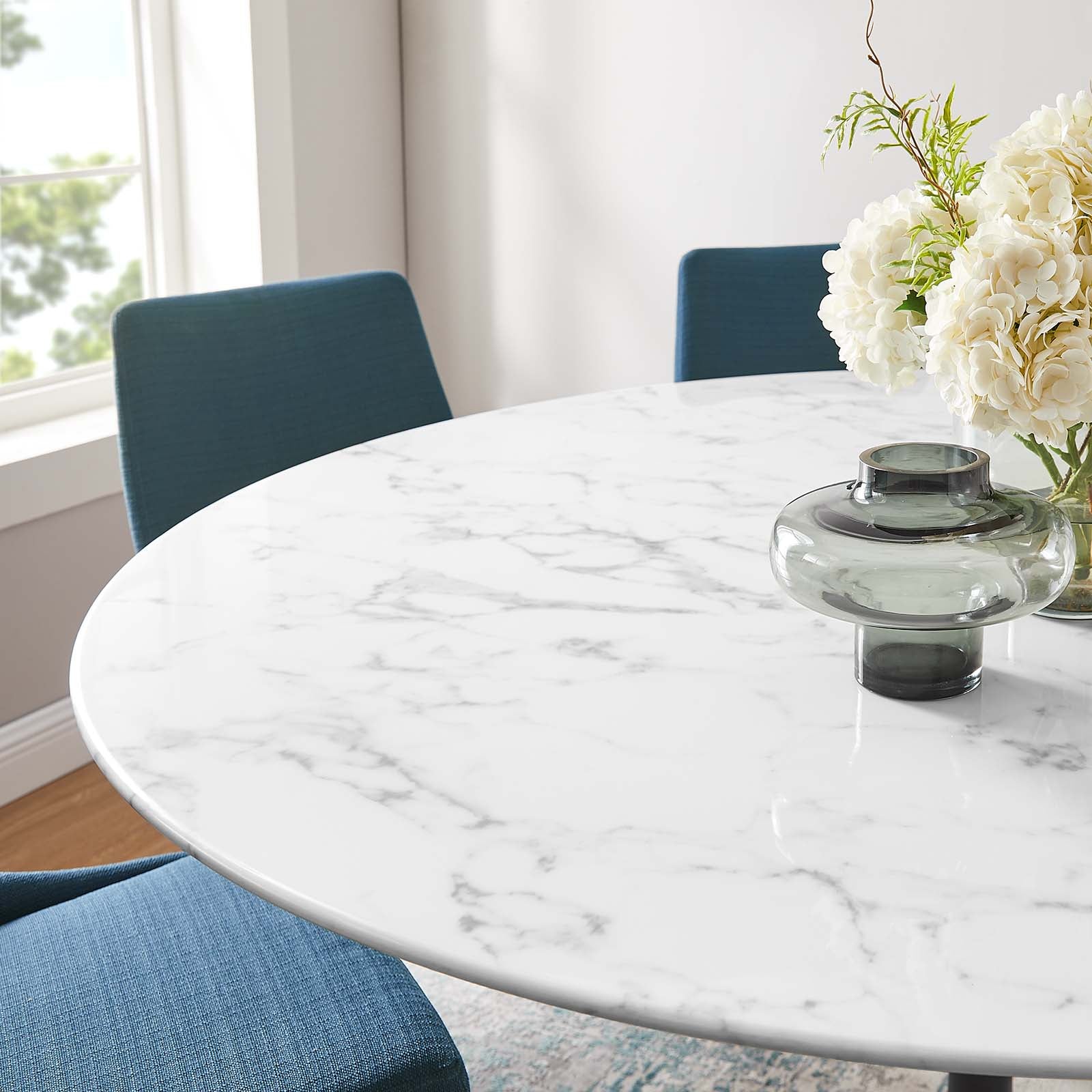 Modway Dining Tables - Lippa 60" Round Artificial Marble Dining Table Black White