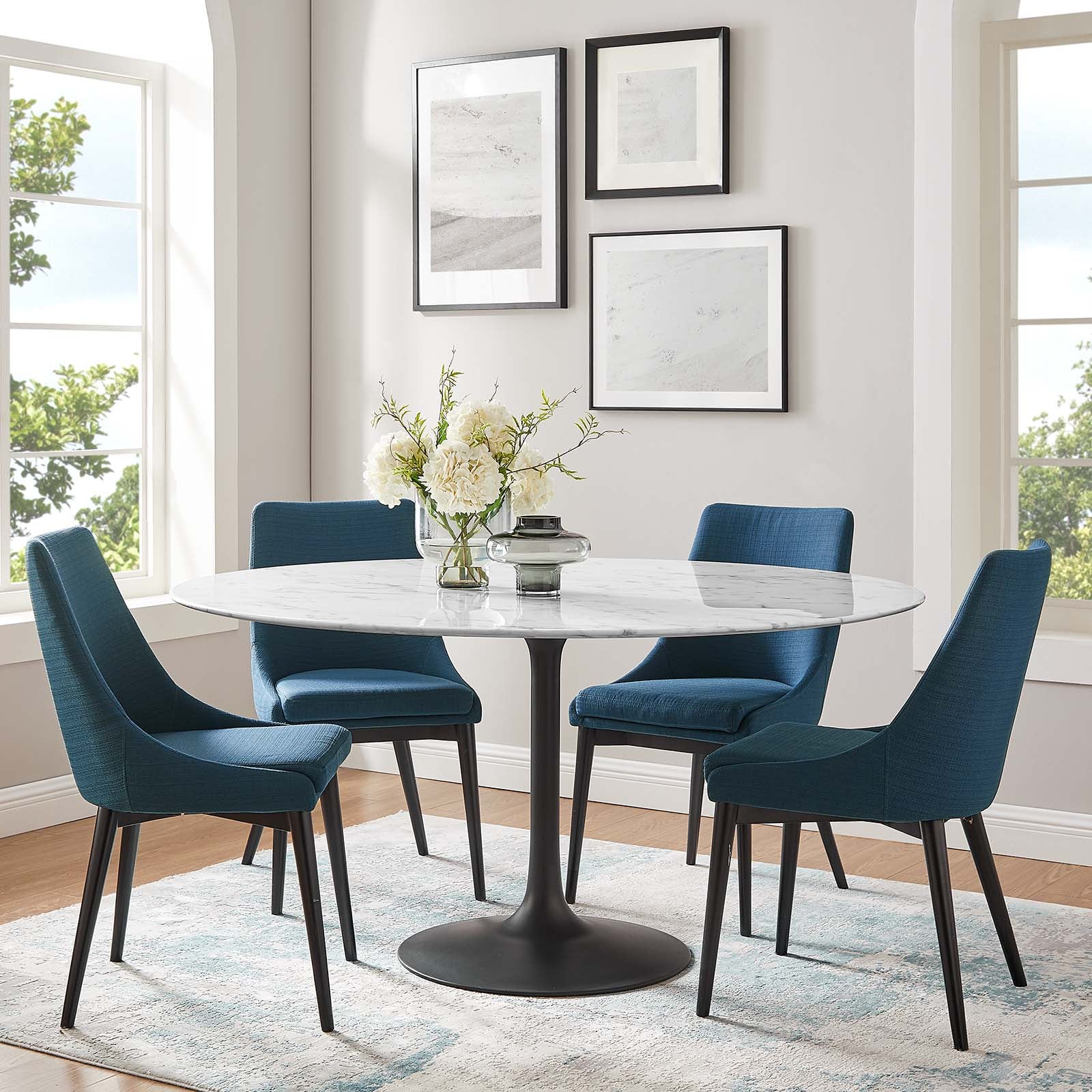 Modway Dining Tables - Lippa 60" Round Artificial Marble Dining Table Black White