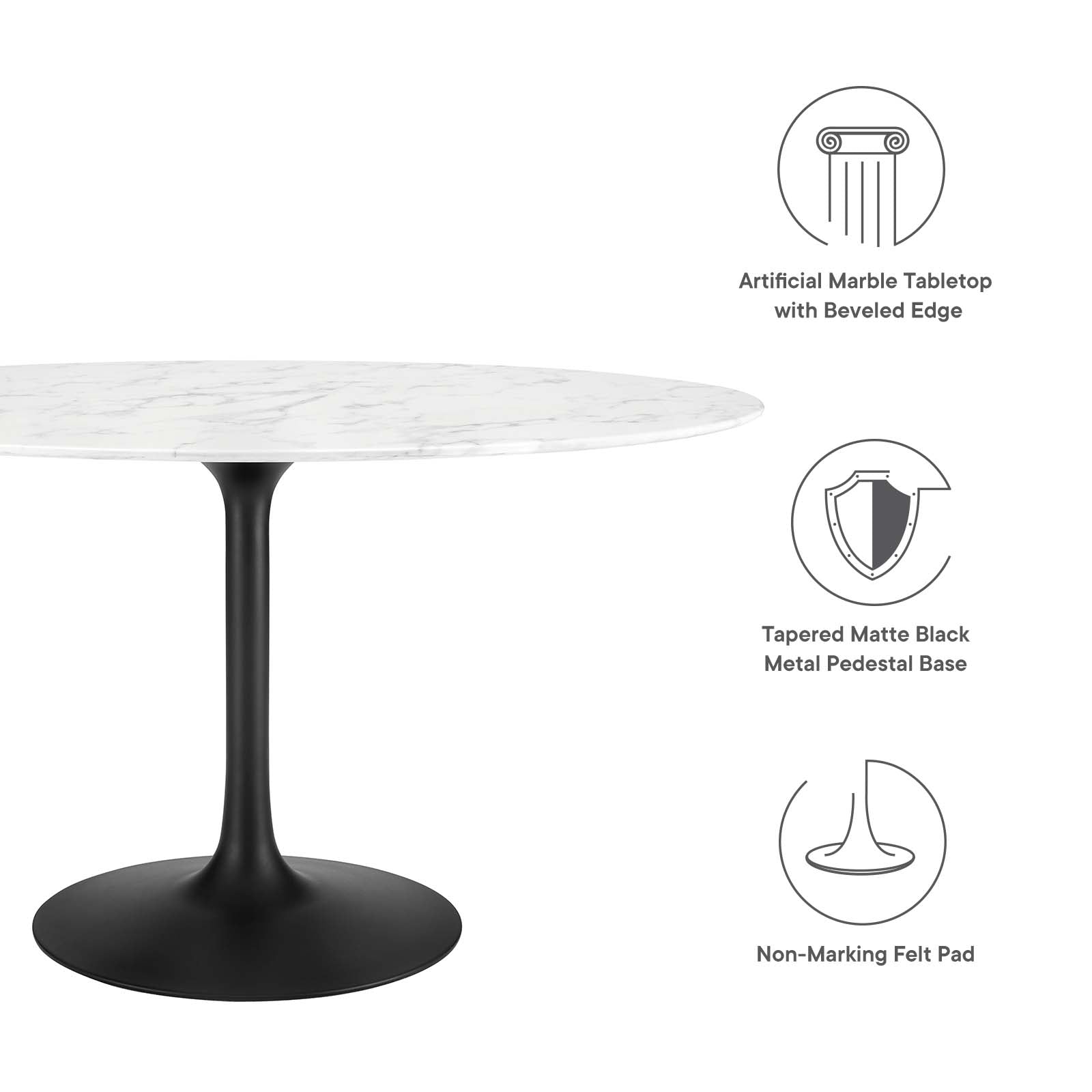 Modway Dining Tables - Lippa 54" Oval Artificial Marble Dining Table Black White