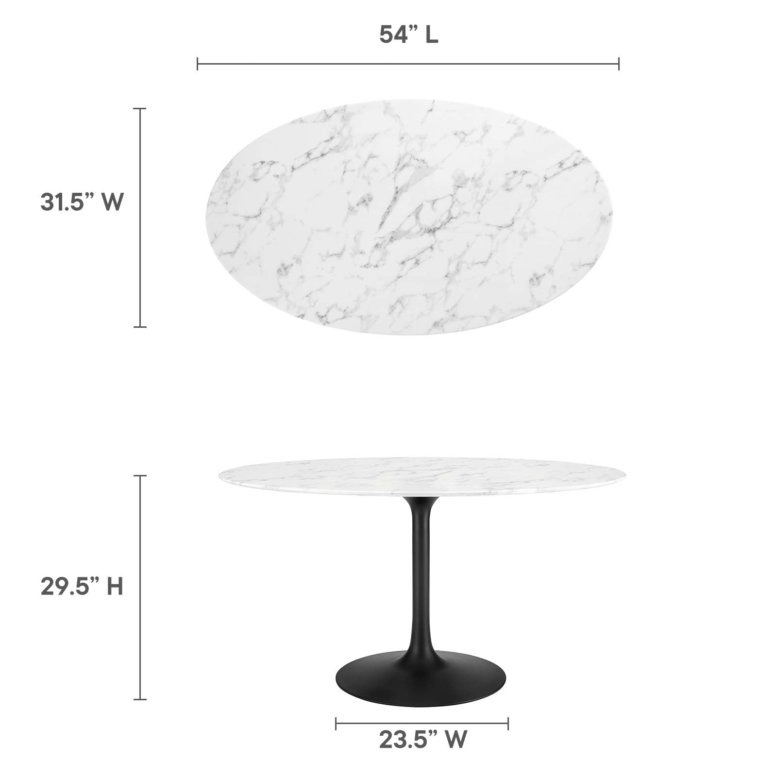 Modway Dining Tables - Lippa 54" Oval Artificial Marble Dining Table Black White