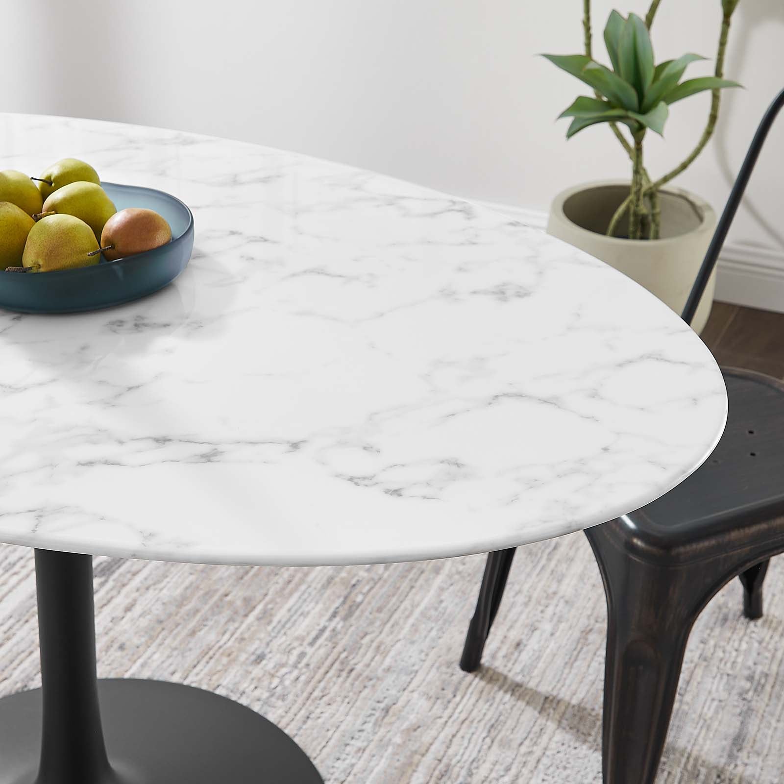 Modway Dining Tables - Lippa 54" Oval Artificial Marble Dining Table Black White