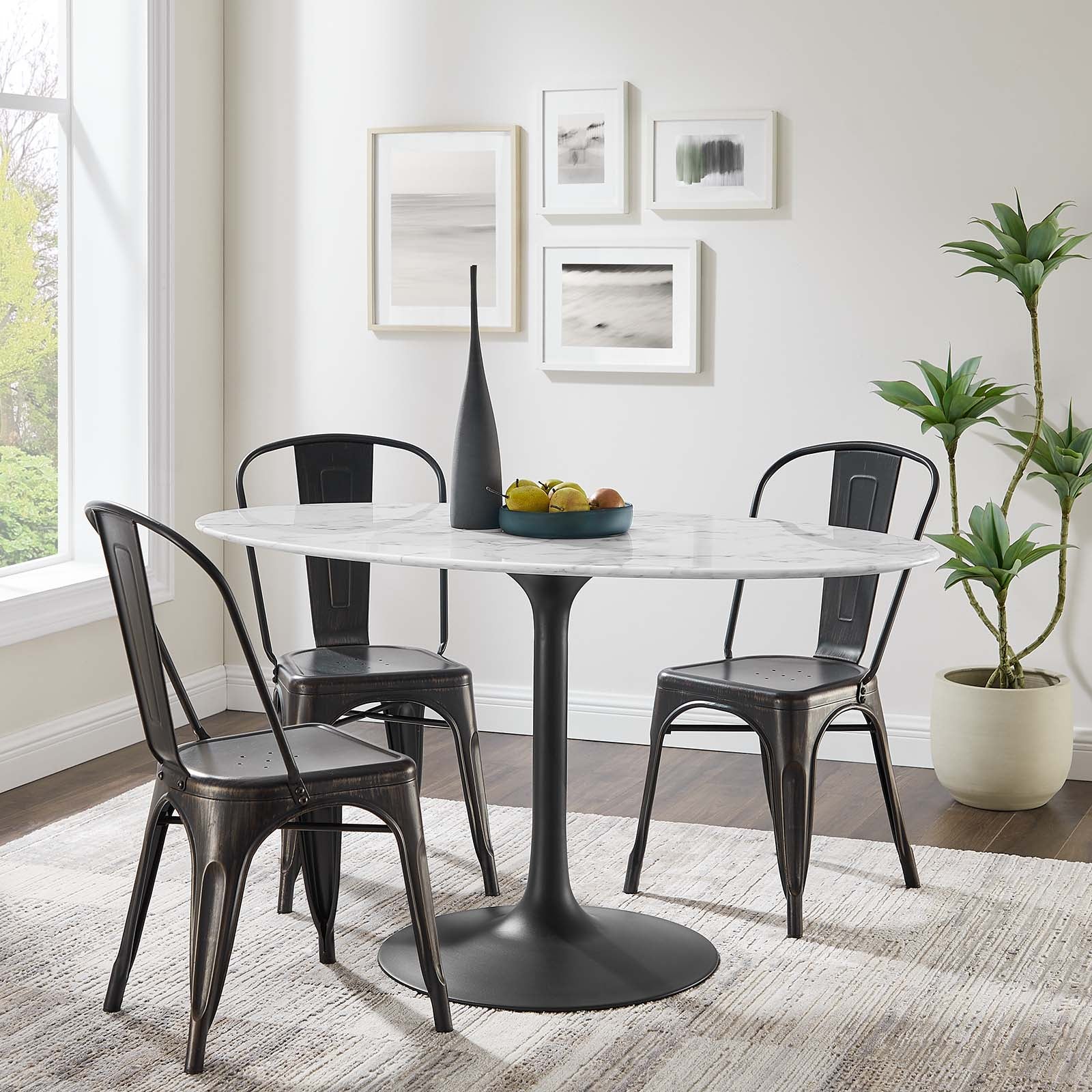 Modway Dining Tables - Lippa 54" Oval Artificial Marble Dining Table Black White