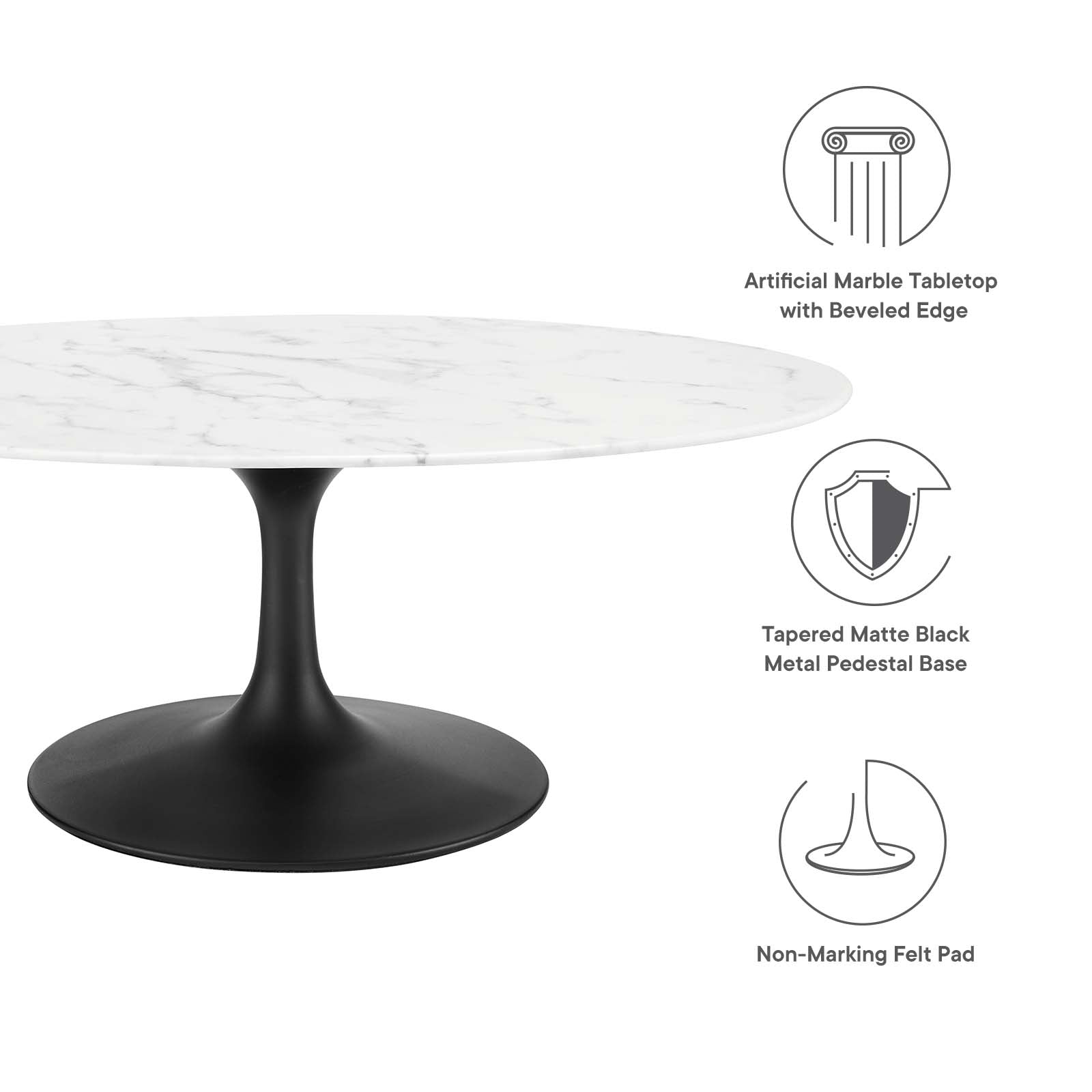 Modway Coffee Tables - Lippa 42" Oval Marble Coffee Table Black & White